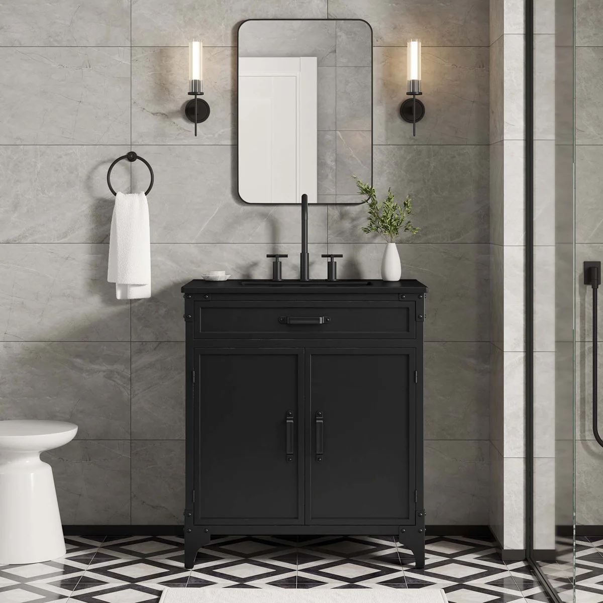 Industrial Metal and Wood Bathroom Vanity – Modern Rustic Design for Powder Room - Image 85