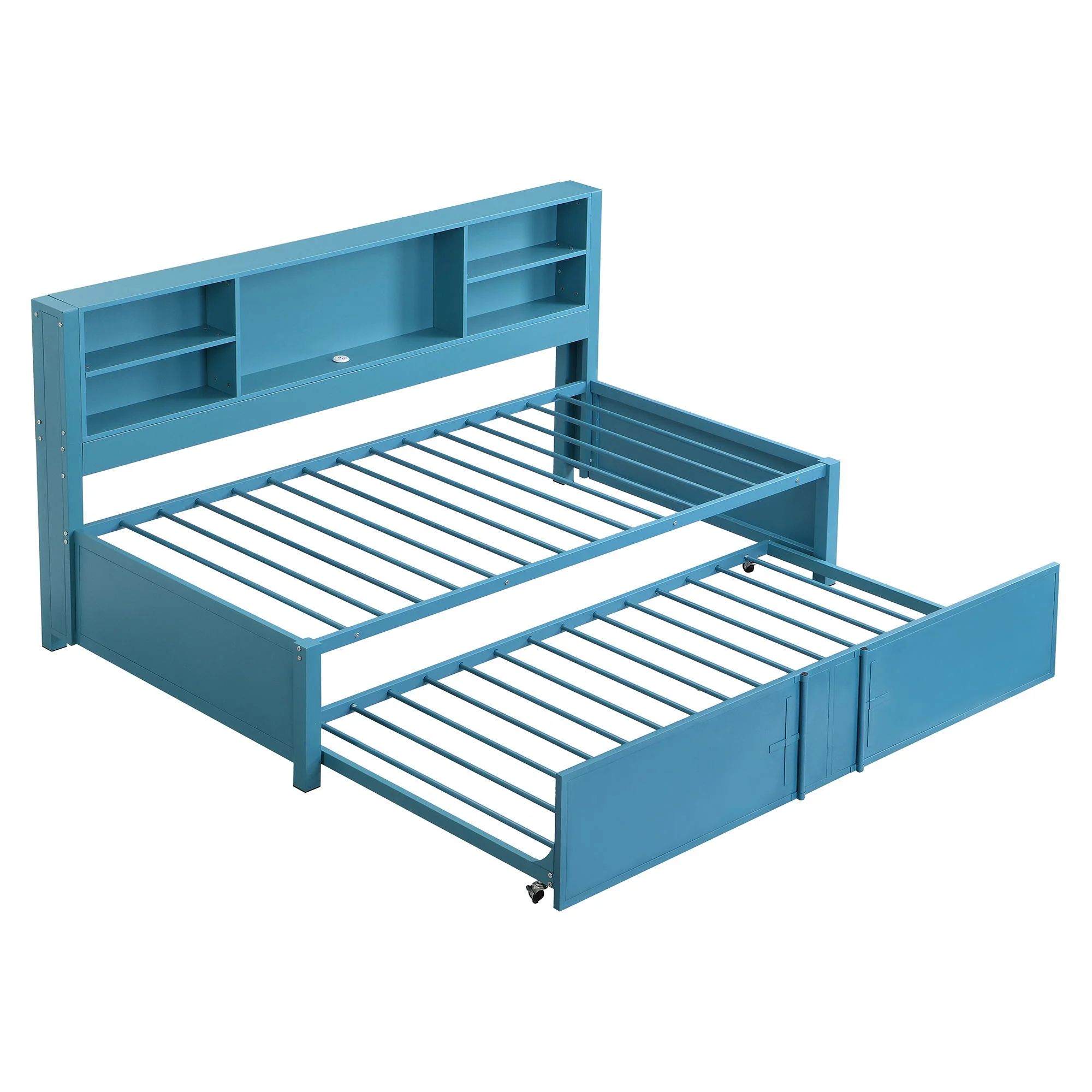 Industrial Metal Daybed With Trundle, Storage Shelves, USB Ports - Image 17