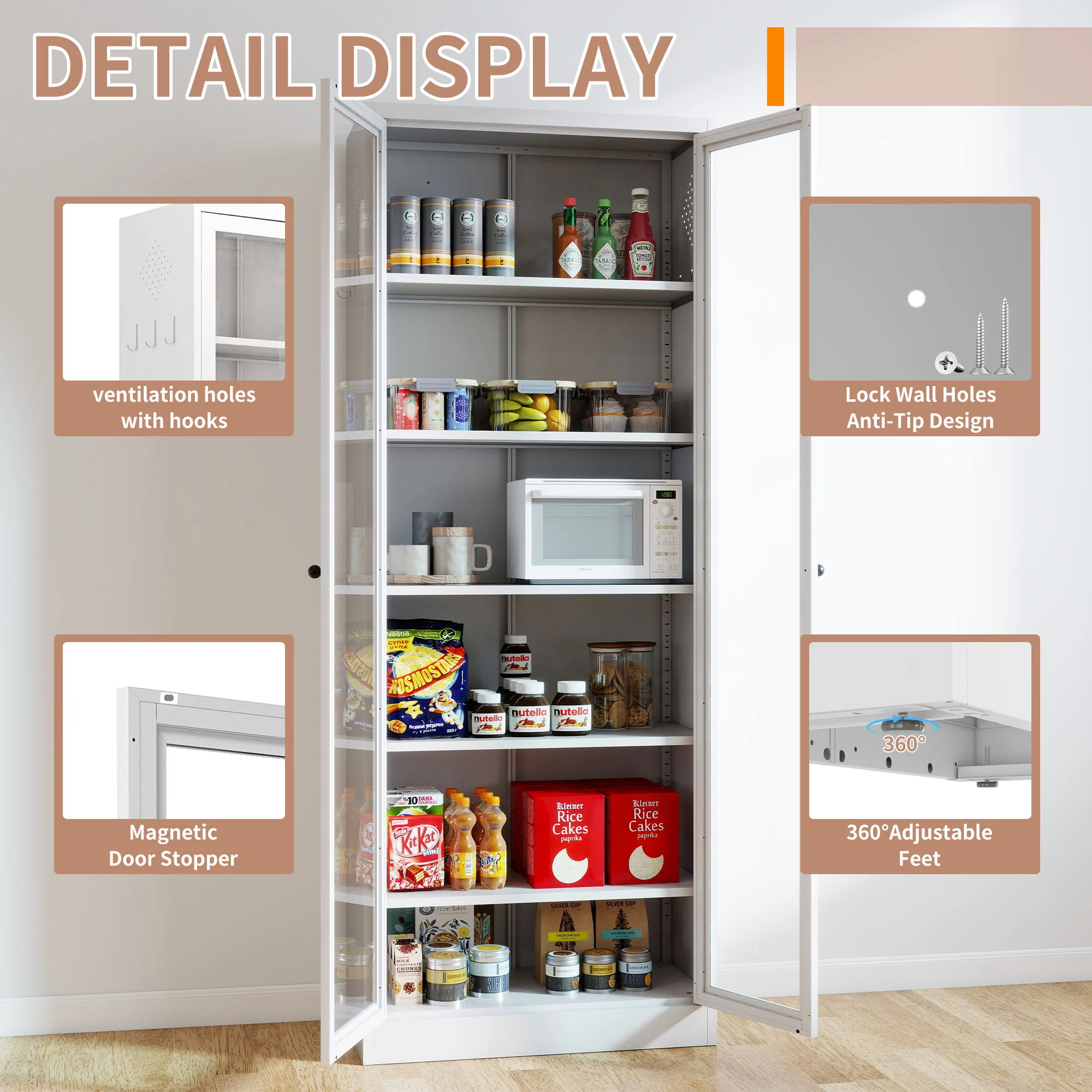 Industrial Metal Kitchen Pantry Cabinet With Adjustable Shelves - White - Image 3