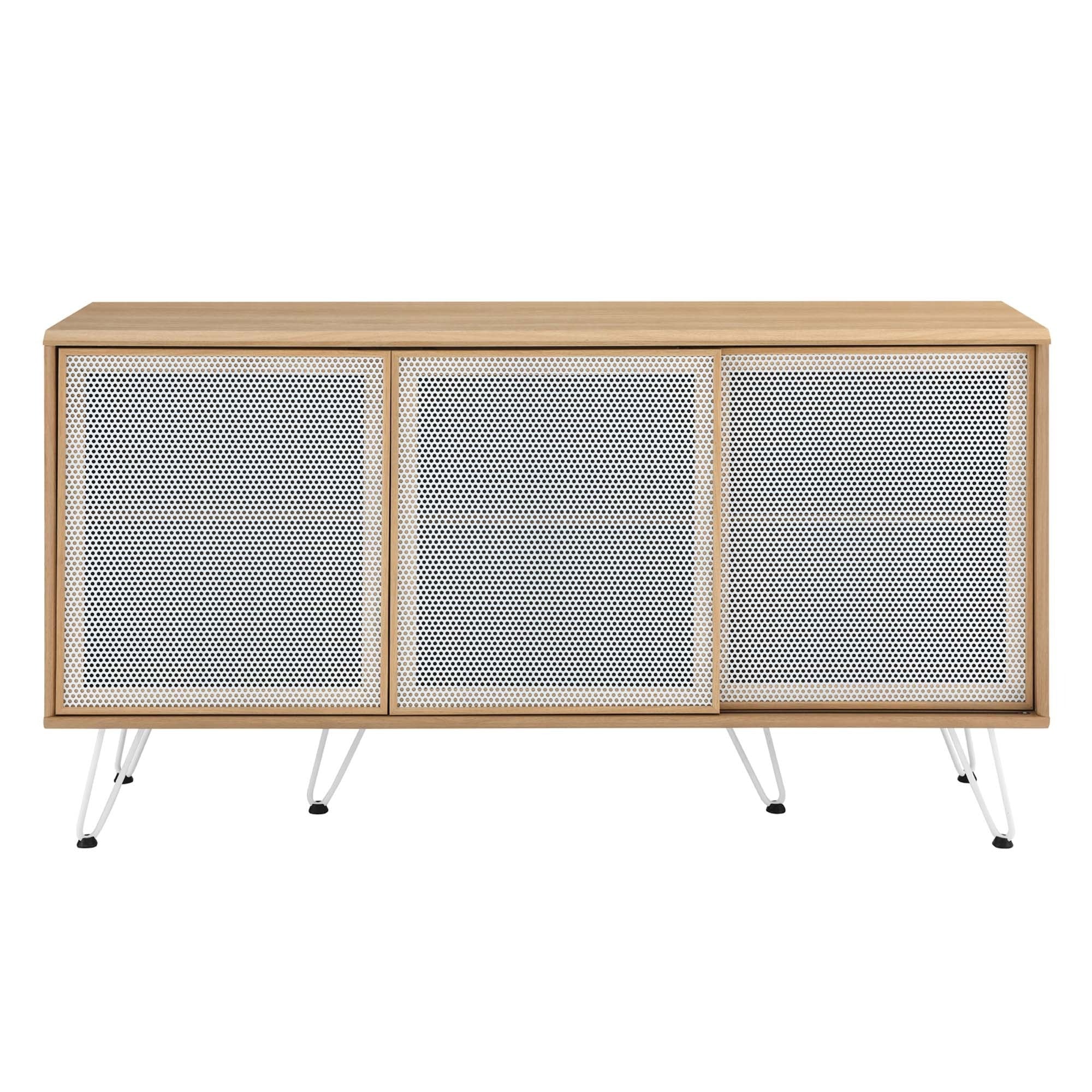 Industrial Metal Mesh 3-Door Sideboard – Wood Grain 59 Inch - Image 6