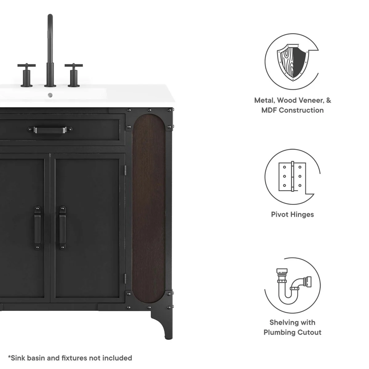 Industrial Modern Bathroom Vanity Cabinet – Sink Basin Not Included (Multiple Sizes) - Image 29