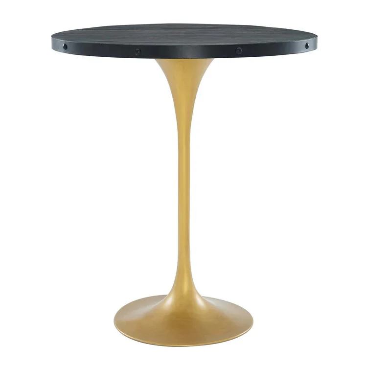Industrial Modern Round Wood Bar Table – Black Gold 36 Inch - Image 4