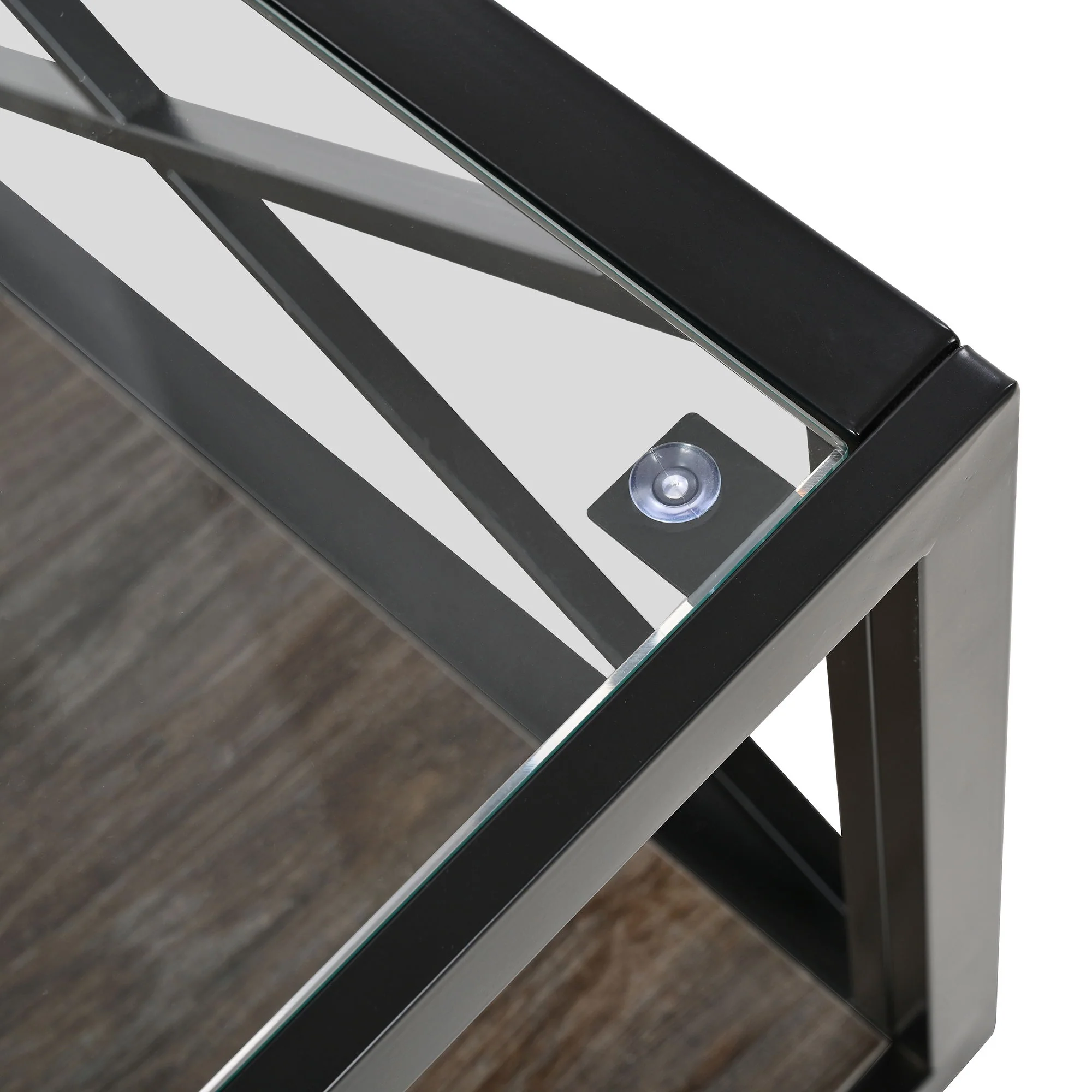 Industrial Style Coffee Table For Bedroom & Living Room With Tempered Glass & Wood Grain - Wood - Image 6