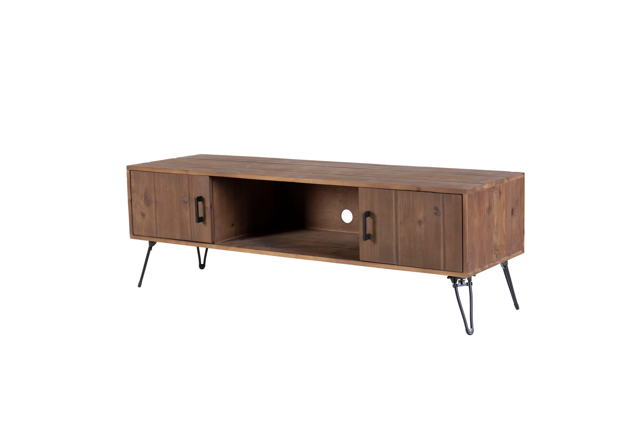 Industrial Style Reclaimed Wood Media TV Stand With Storage Cabinet For Living Media Room - Natural - Image 3
