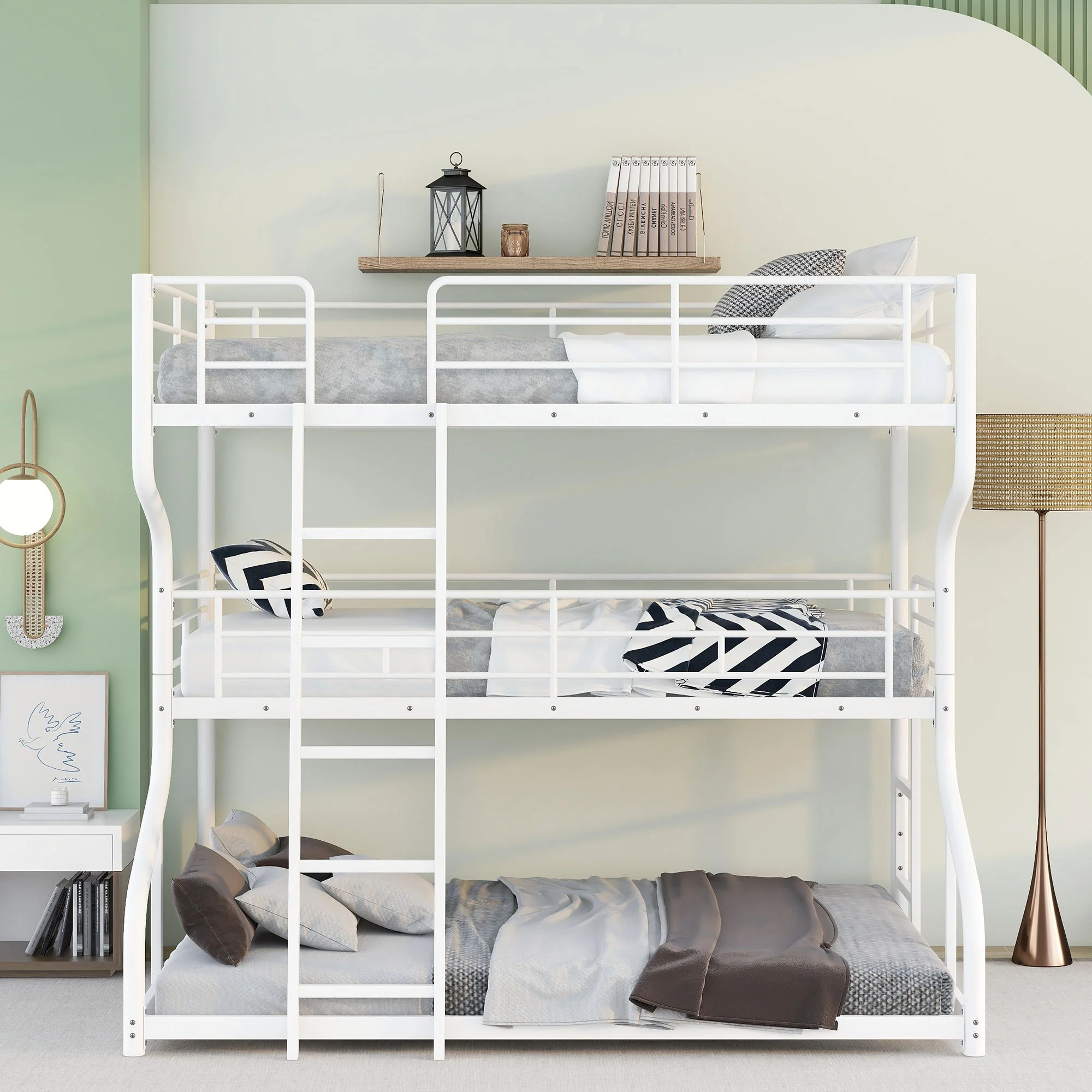 Industrial Triple Bunk Bed With Dual Ladders Frame, Space Saving Design - Image 5