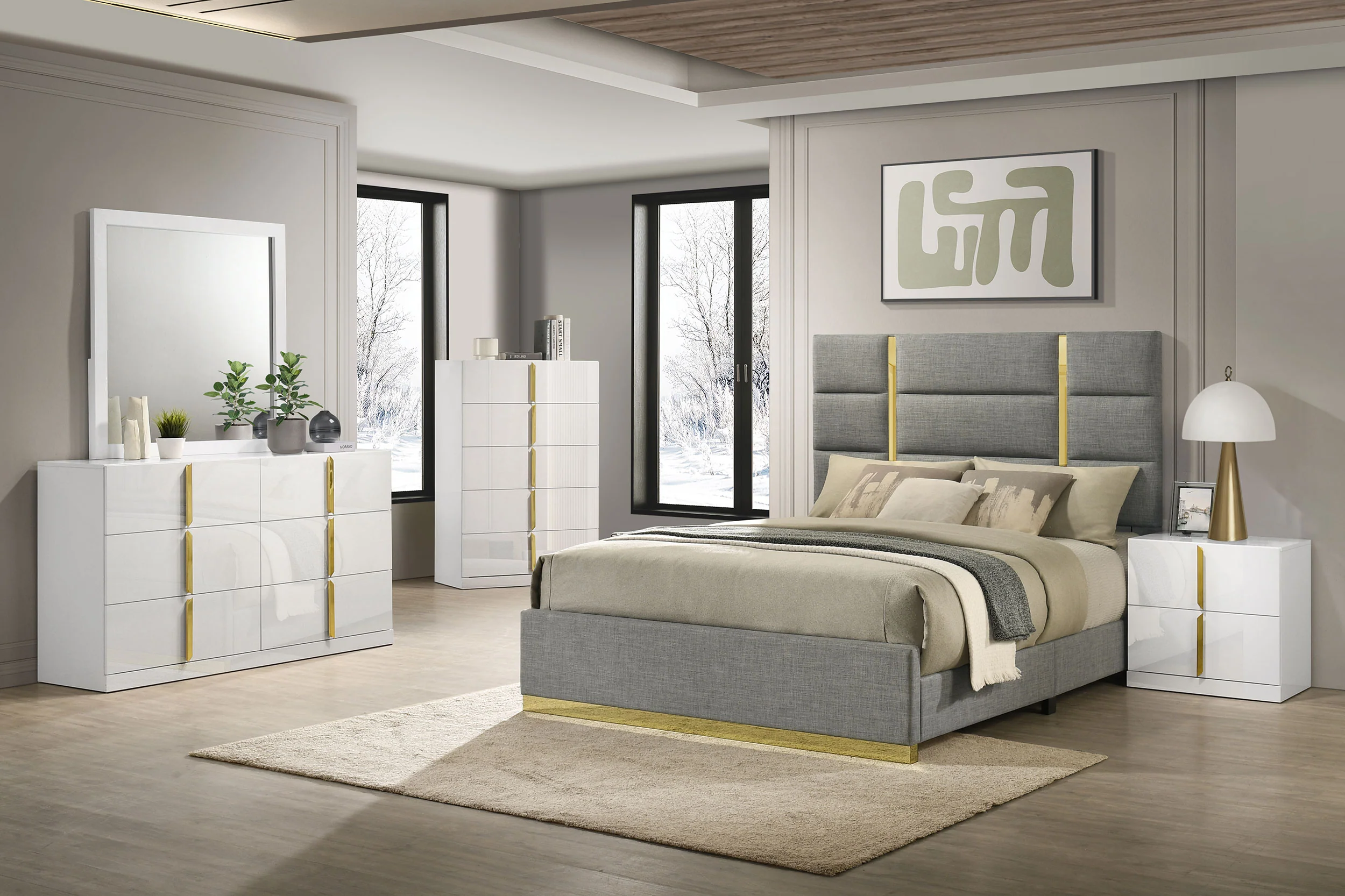 Ines 6-Drawer Dresser with Mirror, White High Gloss - Image 11