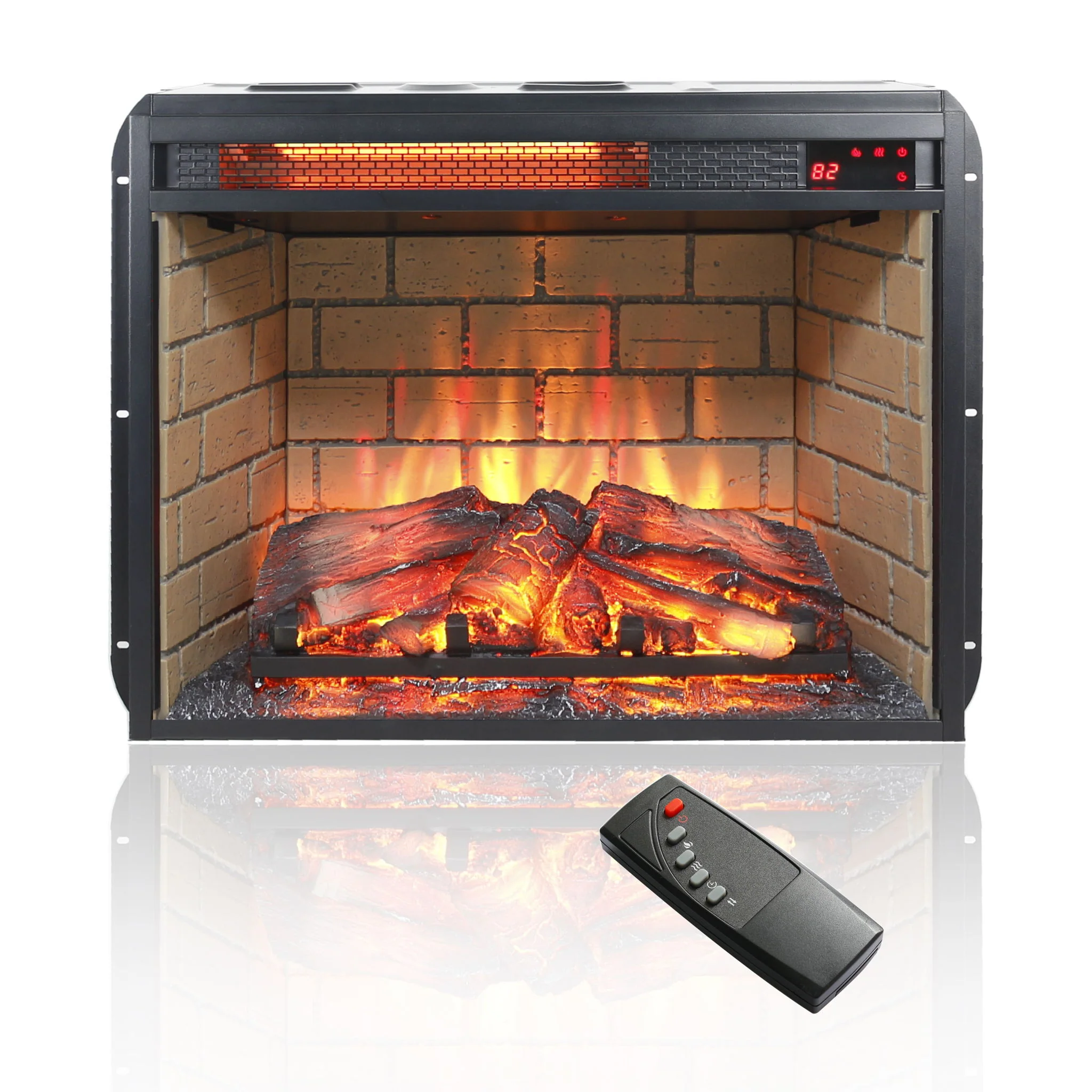 Infrared Quartz Heater Fireplace Insert -Woodlog Version With Brick - Image 12
