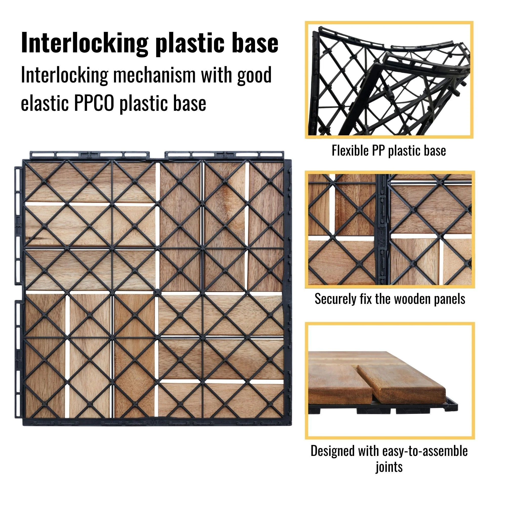 Interlocking Deck Tiles Checker Pattern, Square Acacia Hardwood Outdoor Flooring For Patio, Bancony, Pool Side - Image 20