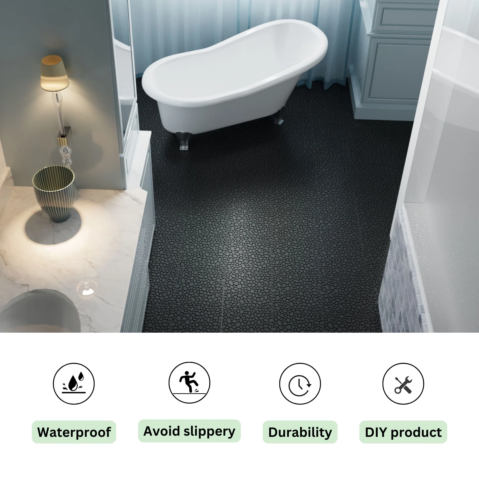 Interlocking Deck Tiles Plastic Waterproof Outdoor All Weather Anti-Slip Bathroom Shower Balcony Porch Strong Weight Capacity Upto 440 Lbs, Pebble Stone Pattern - Image 20
