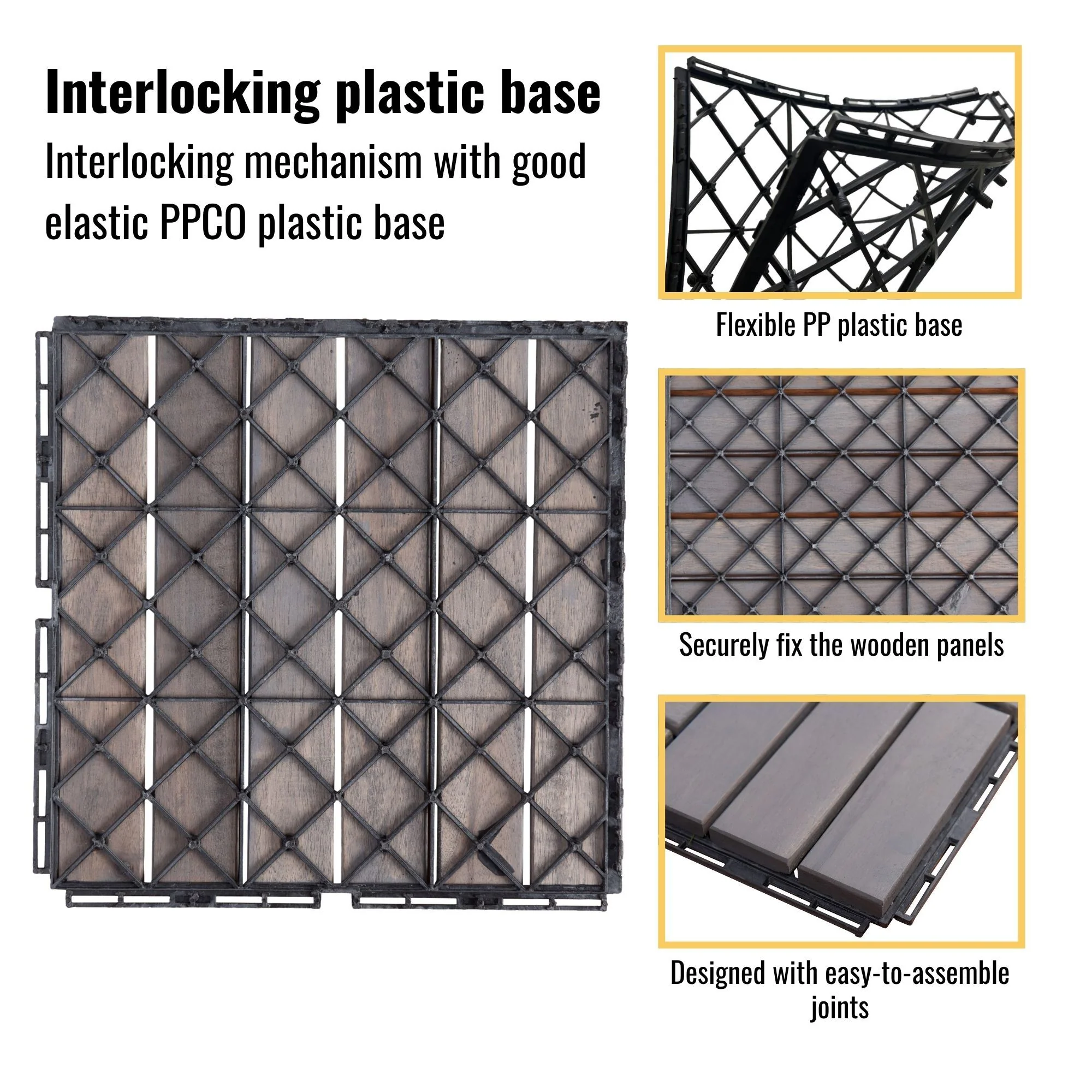 Interlocking Deck Tiles Striped Pattern, Waterproof Anti Mildew Brown - Image 22