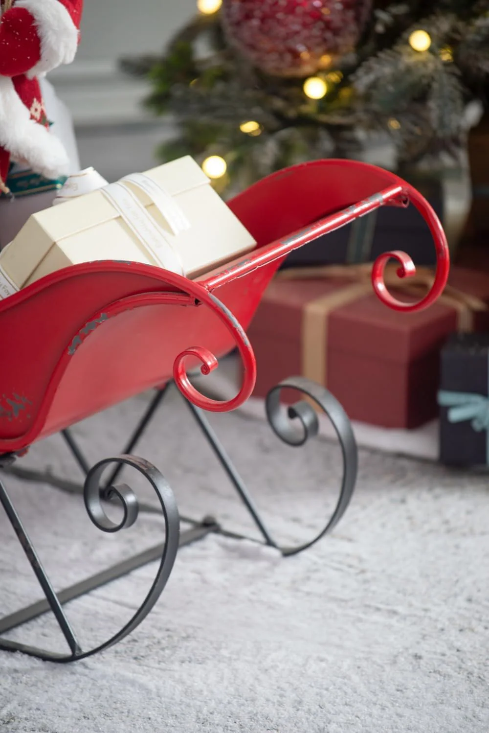 Iron Sleigh Large, Distressed Christmas Santa Sleigh Holiday Decoration - Image 22