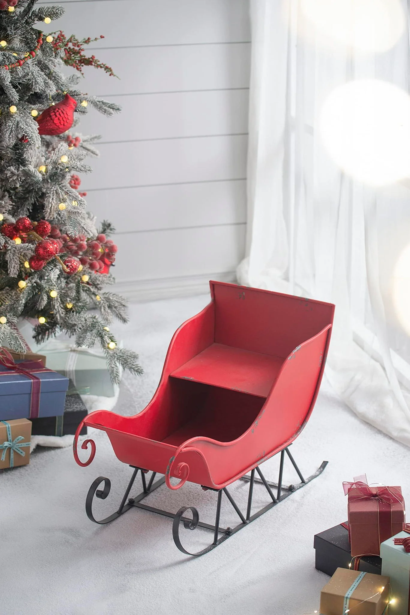 Iron Sleigh Large, Distressed Christmas Santa Sleigh Holiday Decoration - Image 4