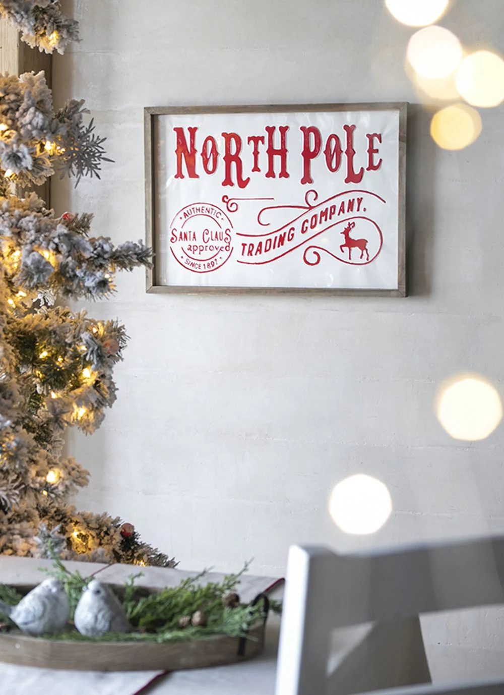 Iron / Wood North Pole Trading Company Wall Sign, For Christmas Holiday Table Wall Decor - White / Red - Image 3