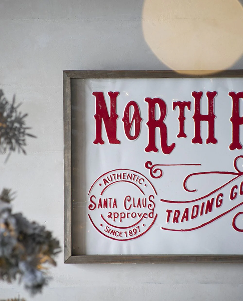 Iron / Wood North Pole Trading Company Wall Sign, For Christmas Holiday Table Wall Decor - White / Red - Image 4
