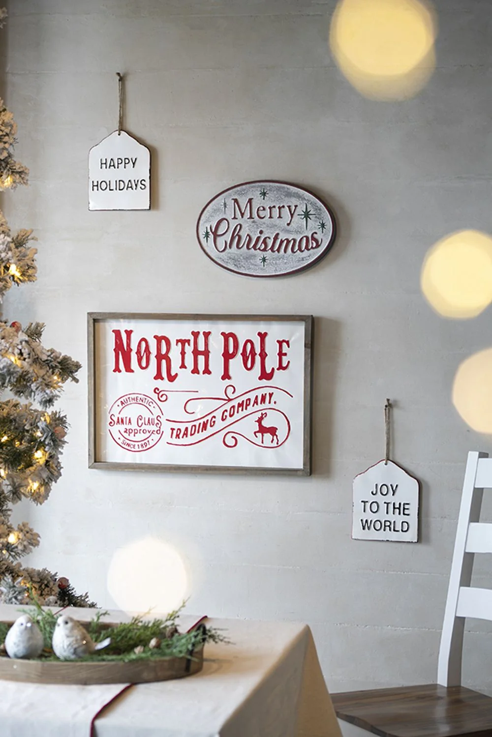 Iron / Wood North Pole Trading Company Wall Sign, For Christmas Holiday Table Wall Decor - White / Red - Image 6
