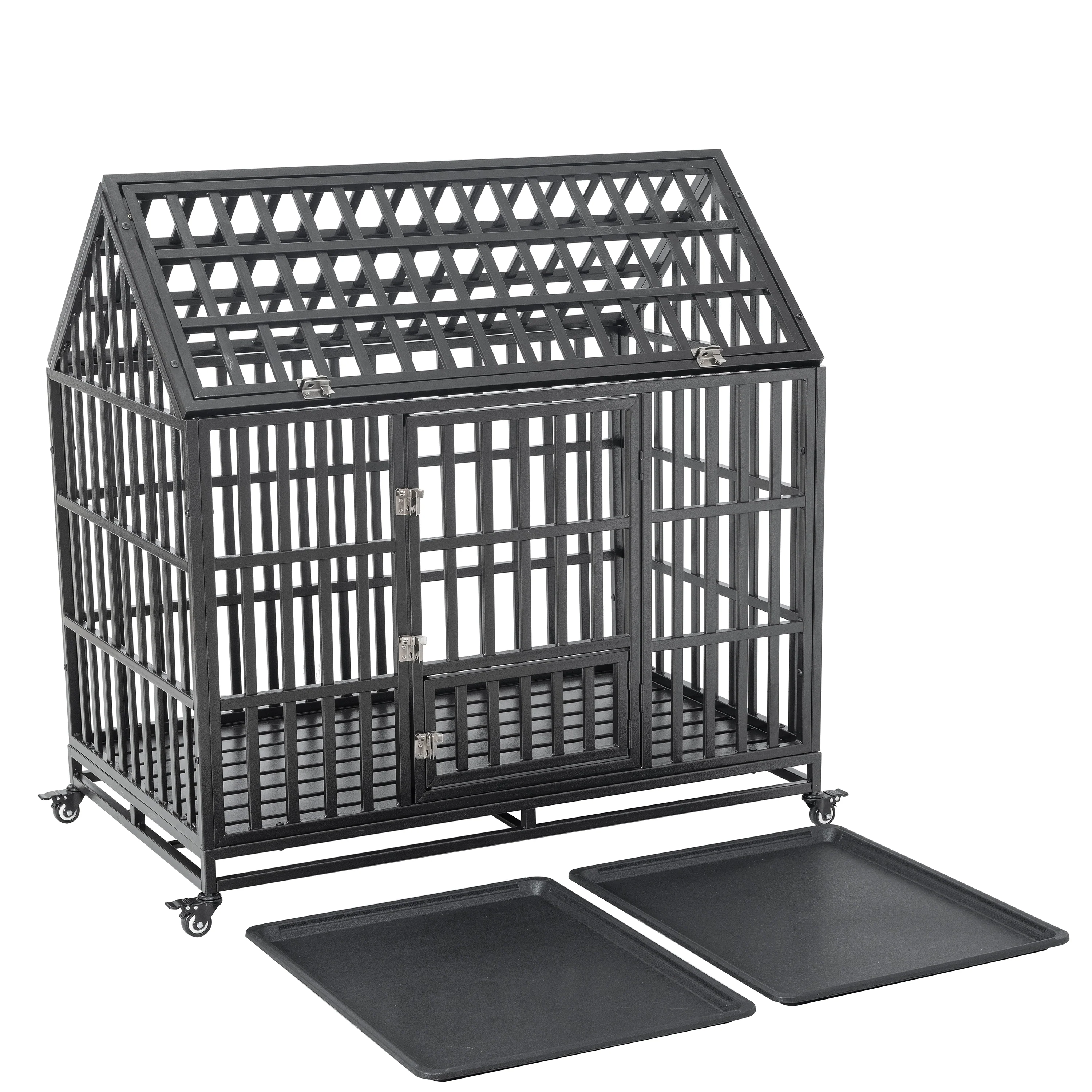 Ironclad Heavy Duty Carbon Steel Dog Crate with Roof Access, Lockable Wheels, and Hammertone Finish - Image 16
