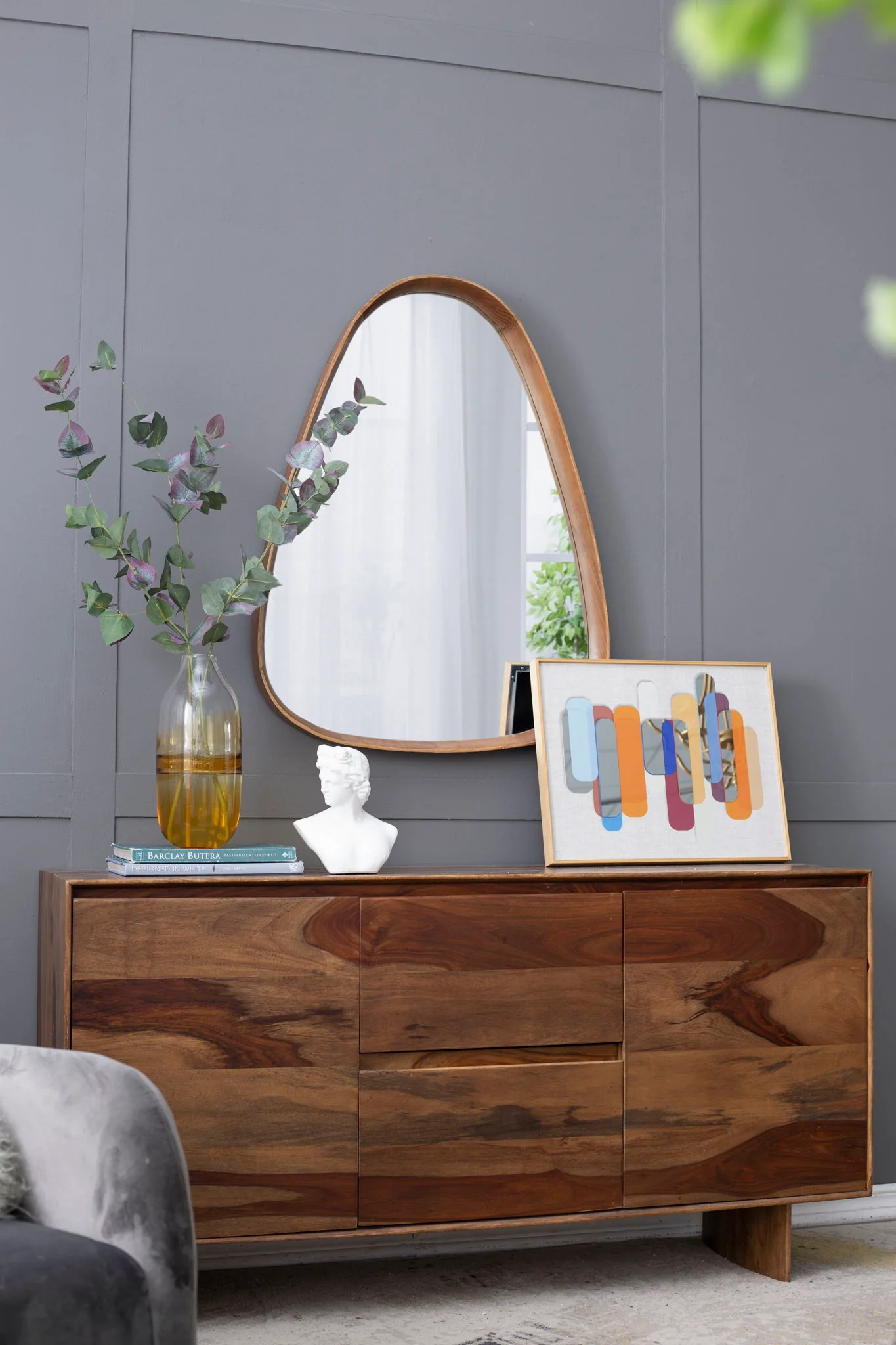 Irrgeular Mirror With Frame, Wall Mirror For Living Room Bathroom Entryway - Brown - Image 6