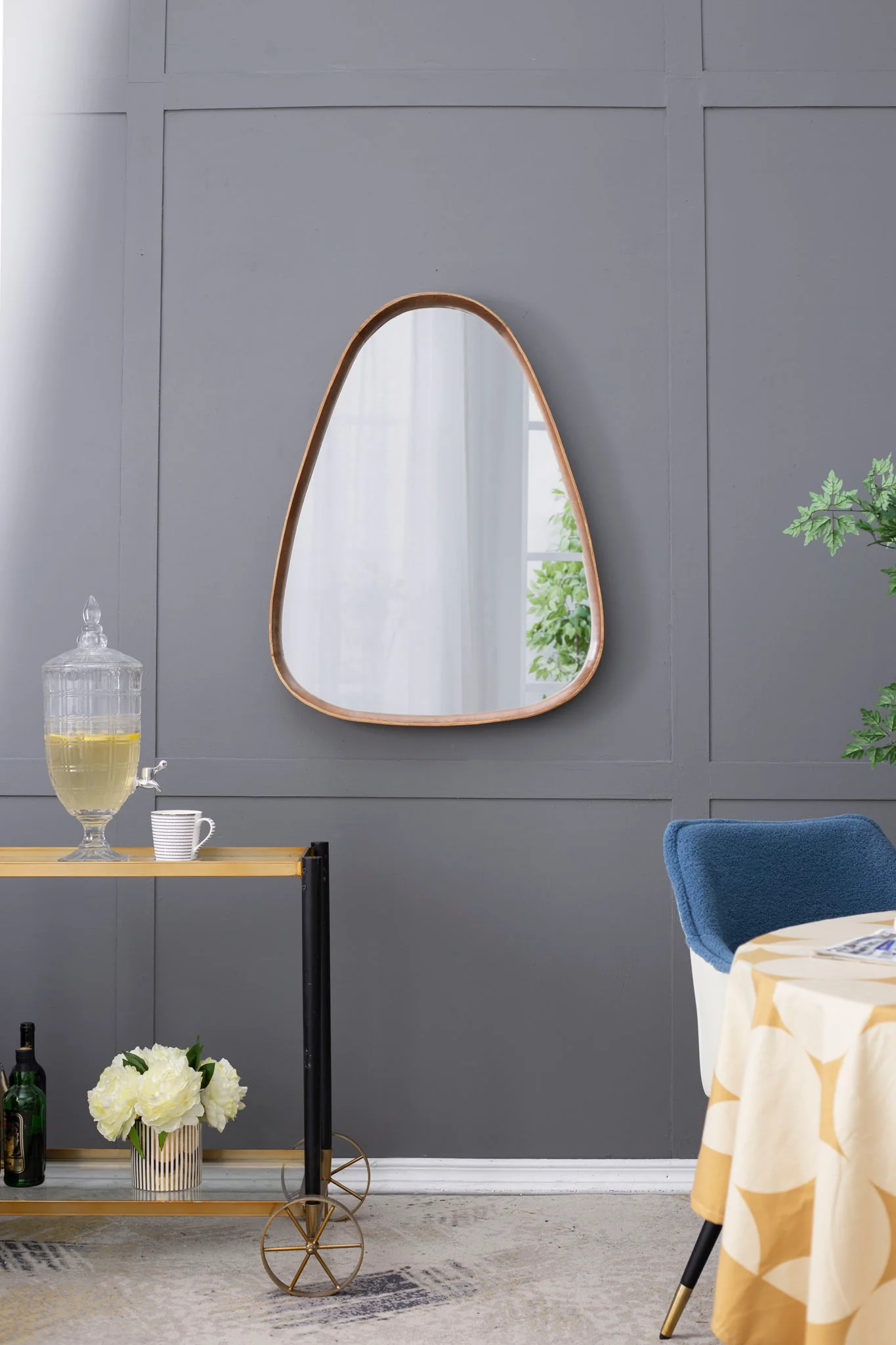 Irrgeular Mirror With Frame, Wall Mirror For Living Room Bathroom Entryway - Brown - Image 8
