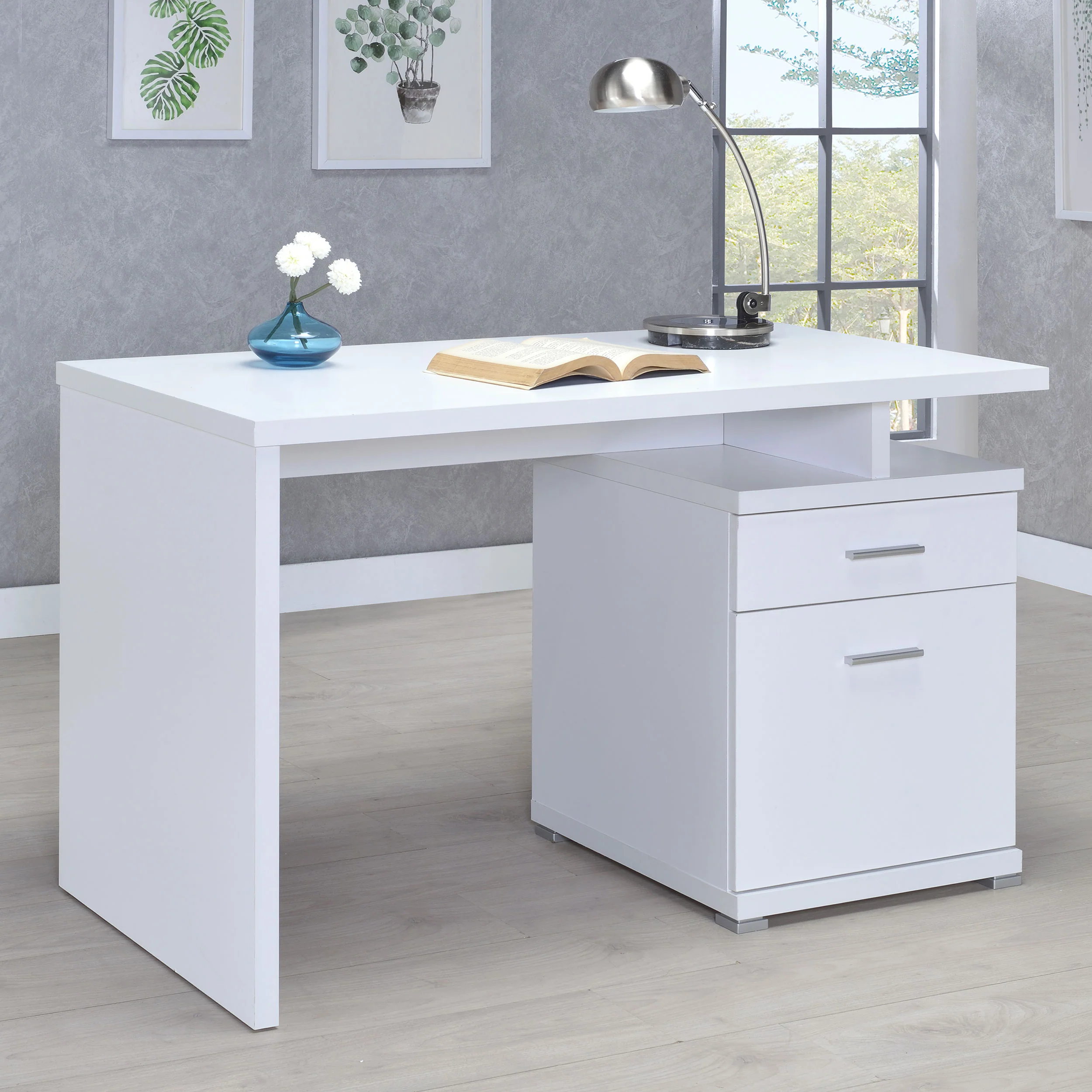 Irving 47-Inch 2-Drawer Office Computer Desk in White - Image 4