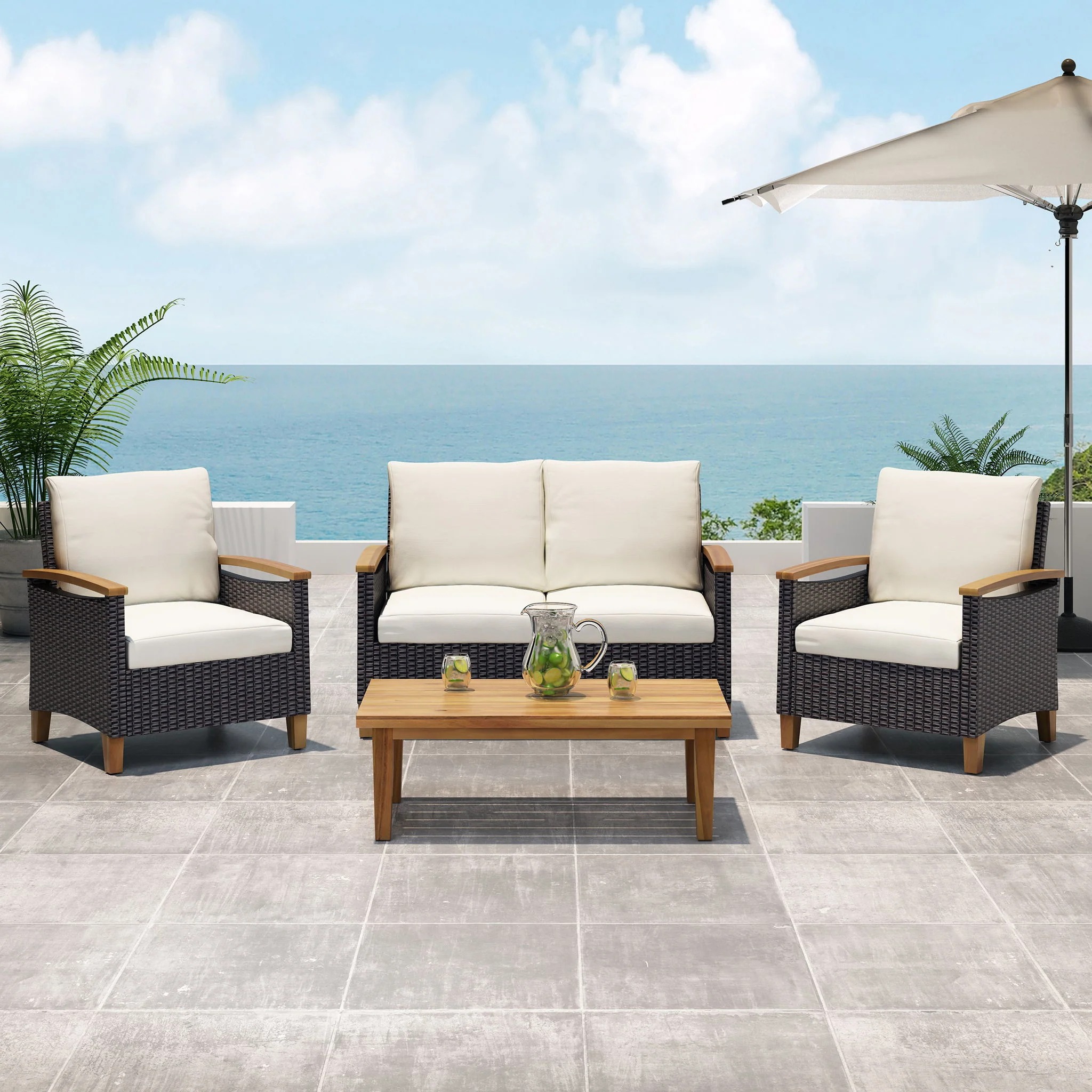 Isla - Transitional Chat Set With Water Resistant Cushions - Teak - Image 8