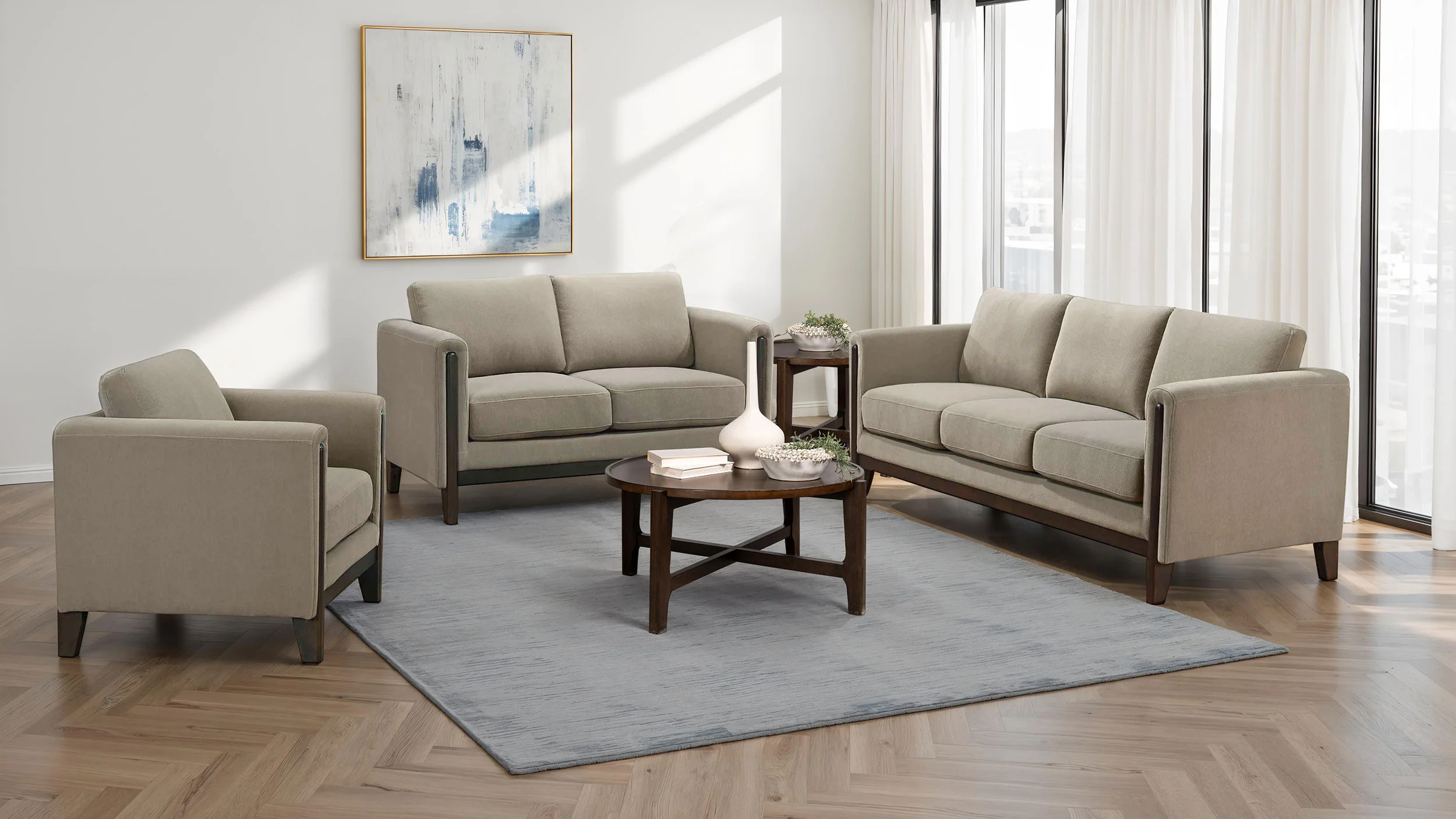 Islington Fabric Upholstered Panel Arm Loveseat Taupe - Image 8
