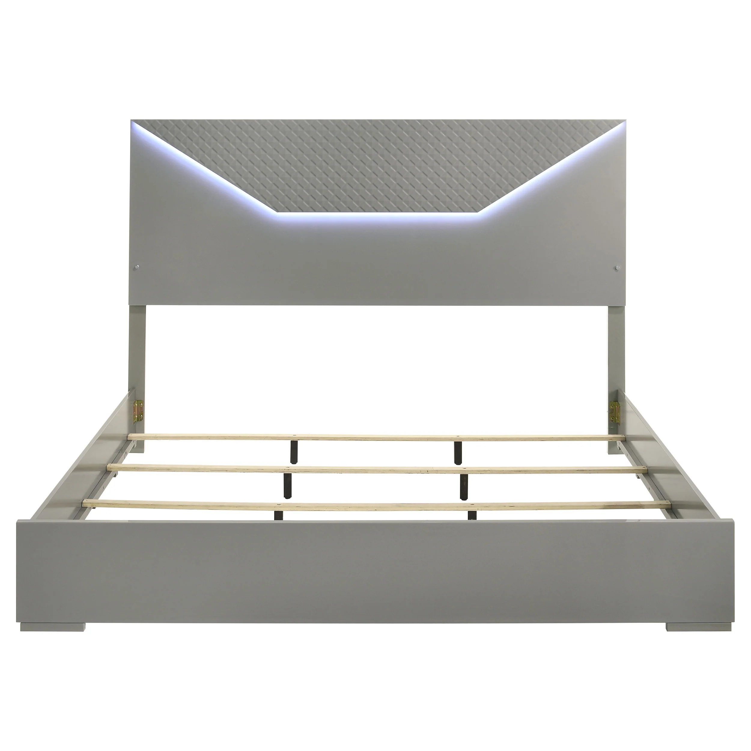 Ives Eastern King Panel Bed with LED Headboard Grey High Gloss - Image 2