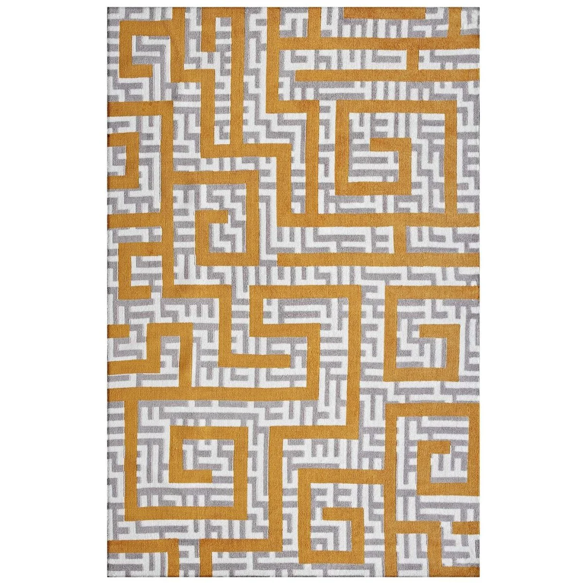 Ivory Light Gray Geometric Maze Area Rug - Modern Contemporary Indoor Accent Rug
