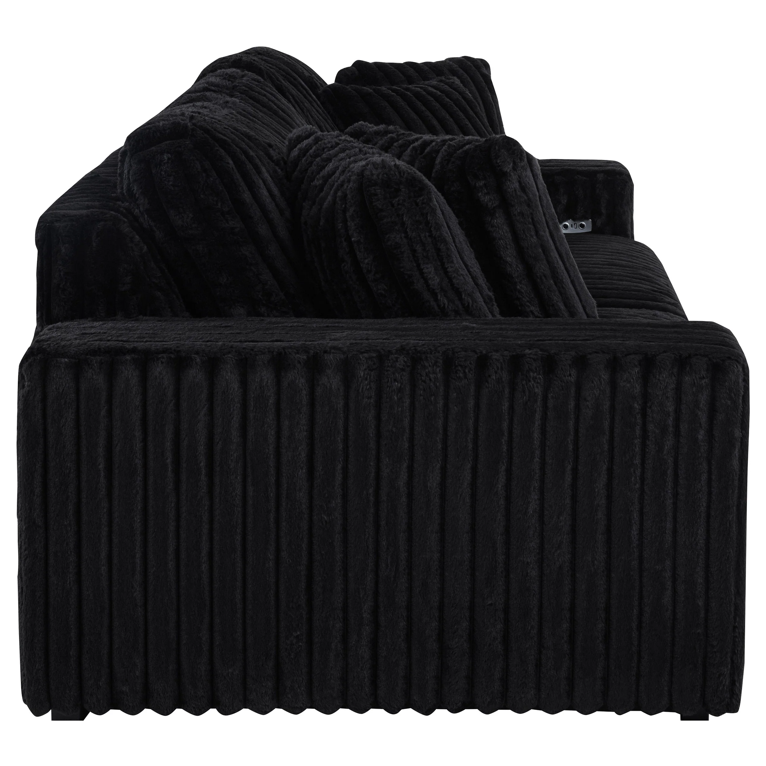 Jacana Corduroy Upholstered Dual Power Chaise Sofa Black - Image 11