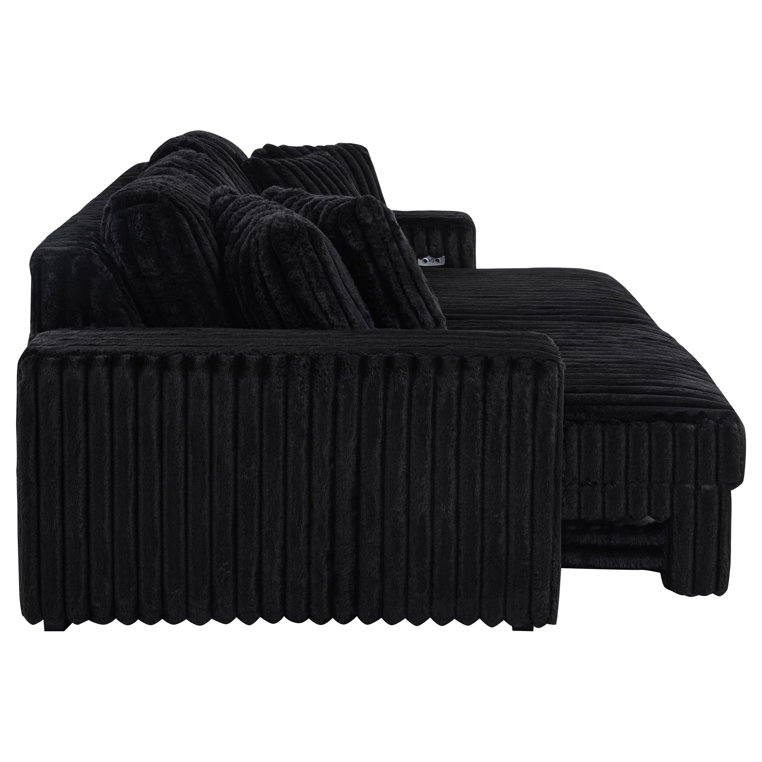 Jacana Corduroy Upholstered Dual Power Chaise Sofa Black - Image 13