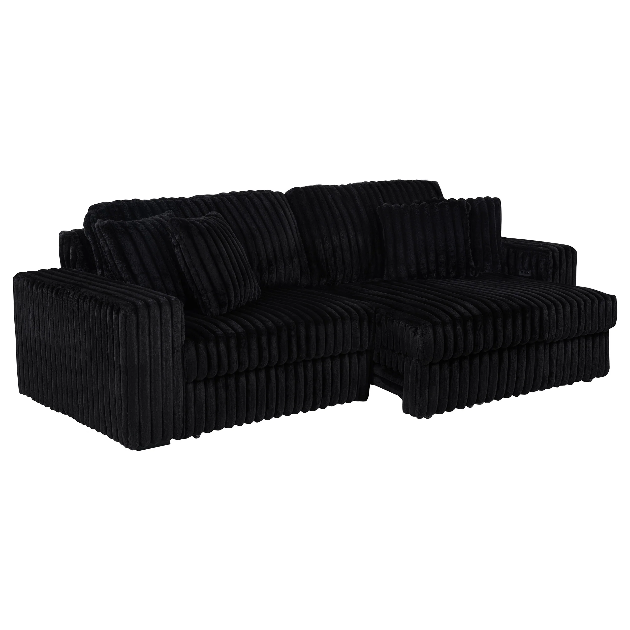 Jacana Corduroy Upholstered Dual Power Chaise Sofa Black - Image 4