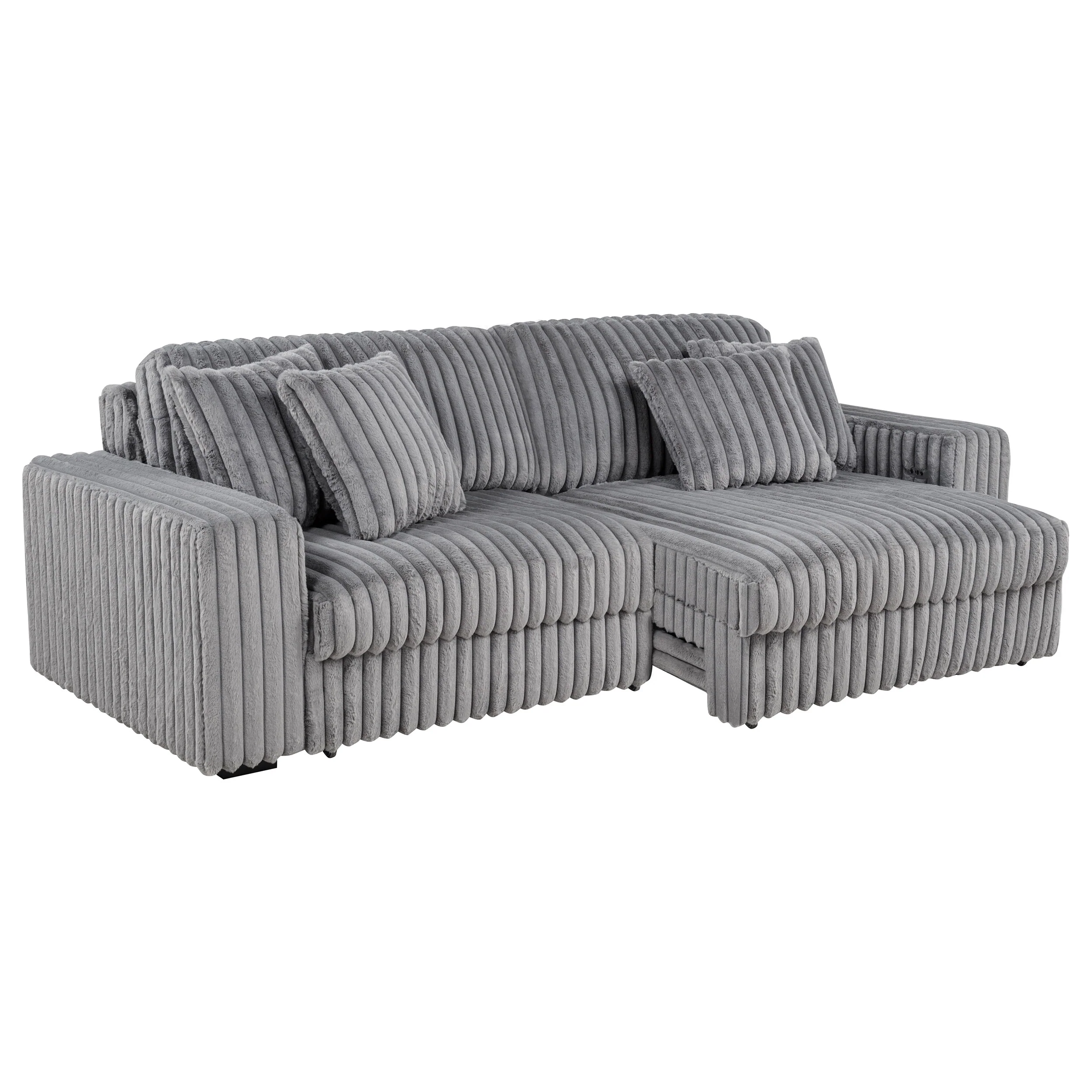 Jacana Corduroy Upholstered Dual Power Chaise Sofa Grey - Image 5