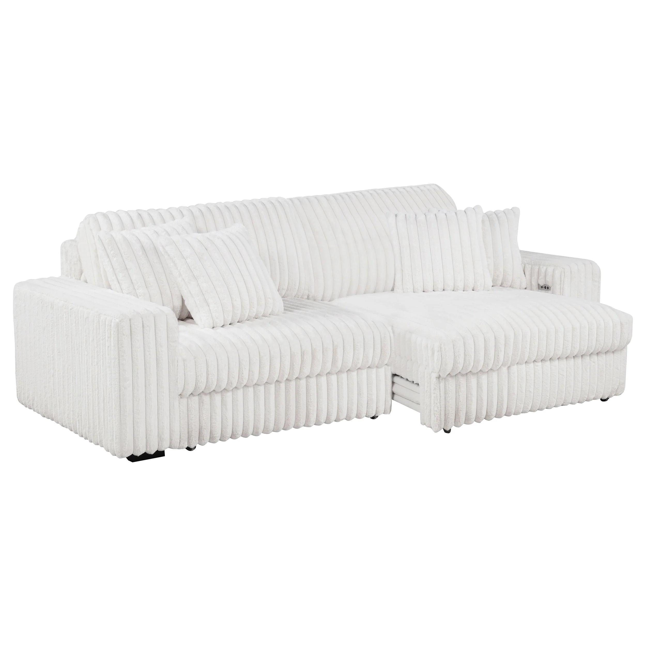 Jacana Corduroy Upholstered Dual Power Chaise Sofa Ivory - Image 5