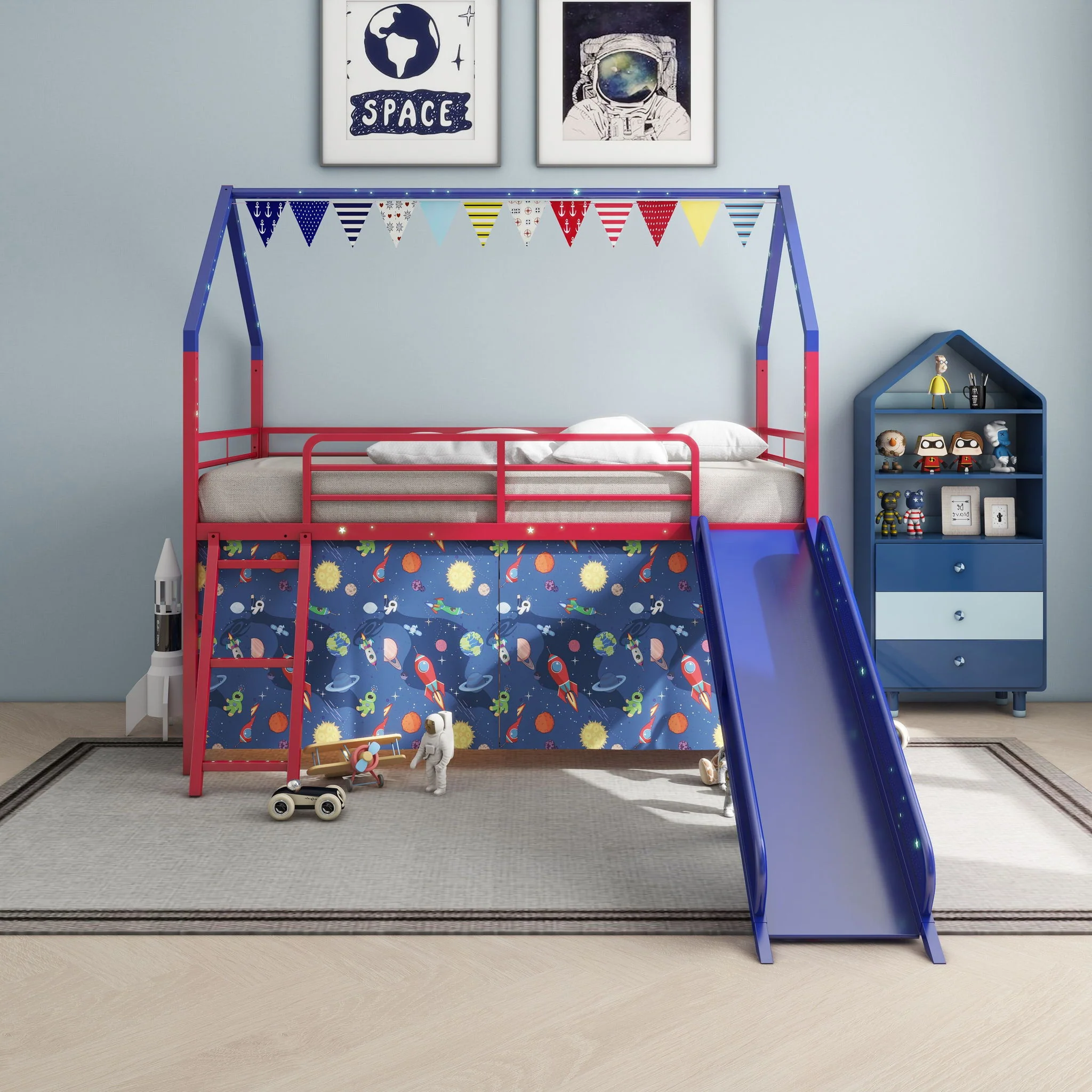 Jack - House Loft Bed With Slide And Curtain Set - Image 12
