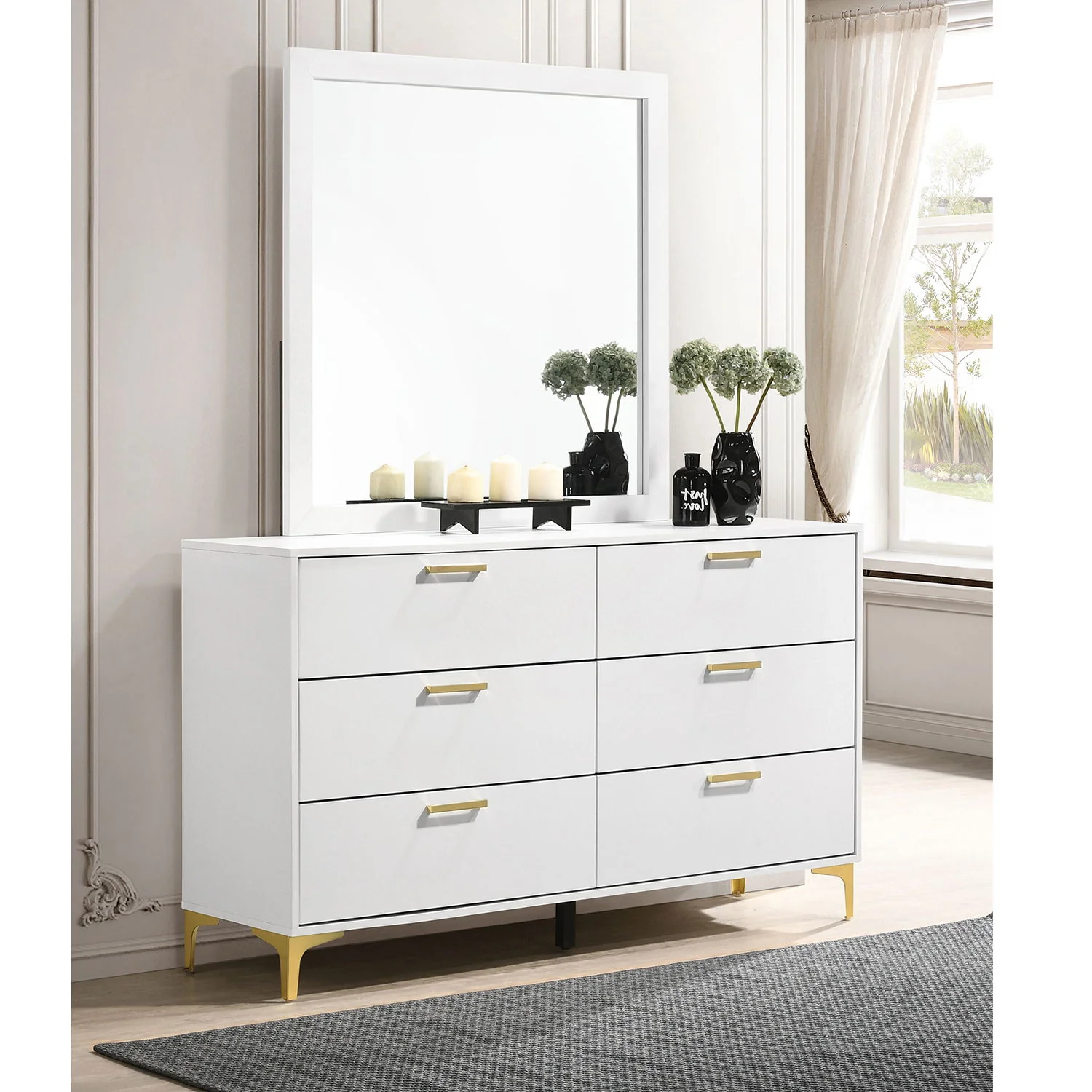 James - 6 Drawer Dresser With Mirror - White - Image 9