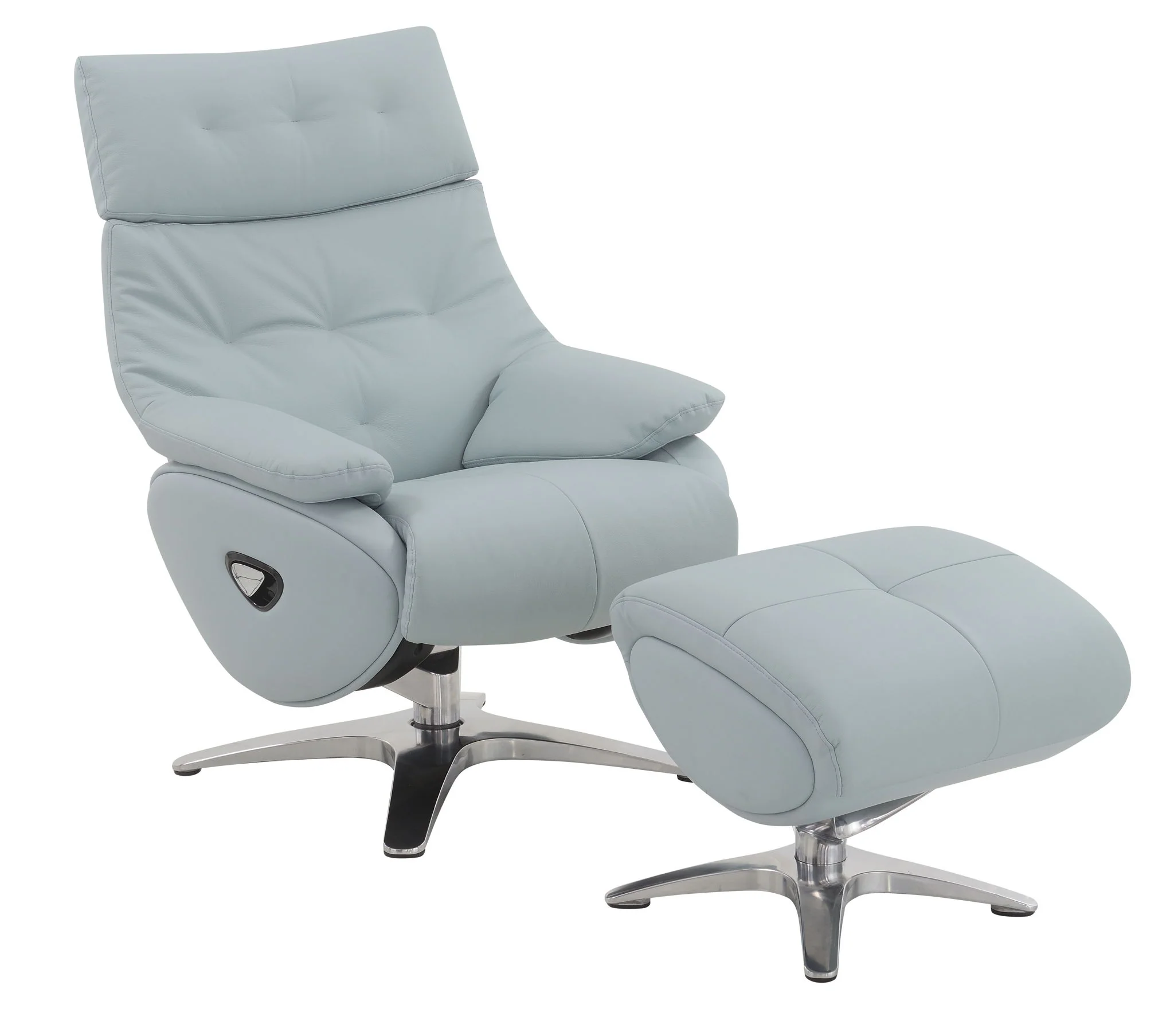 Janella - Top Grain Leather Accent Chair With Swivel & Ottoman - Baby Blue - Image 9