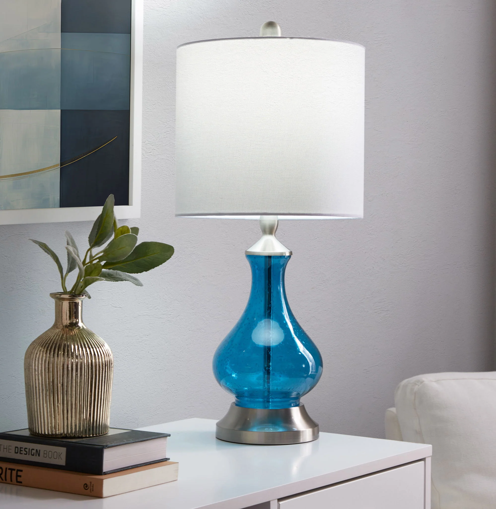 Jasmine - Contemporary Lamp - Clear Sapphire Blue Seeded / Nickel / White - Image 2