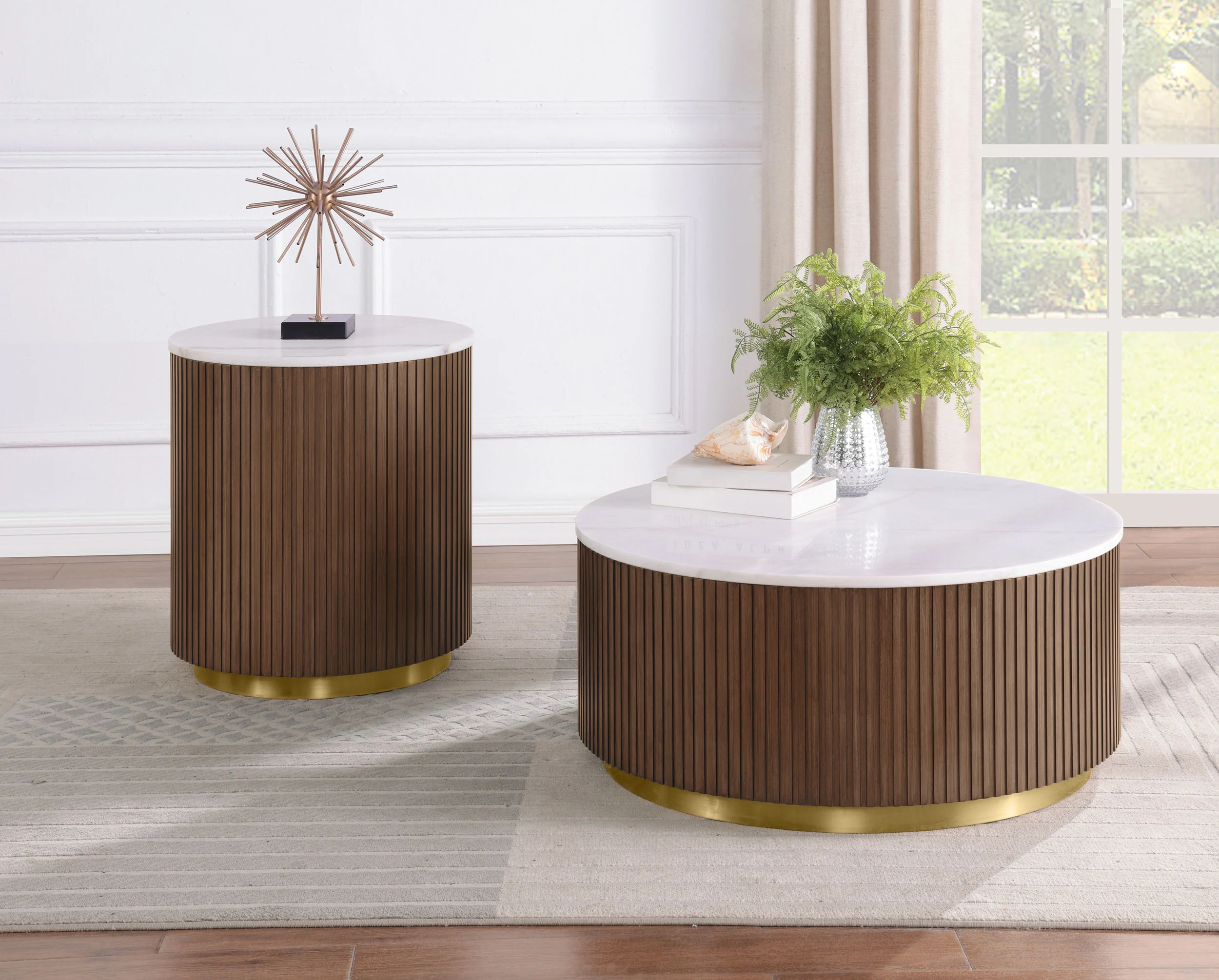 Jason 2-Piece Round White Marble Coffee Table Set - Image 4