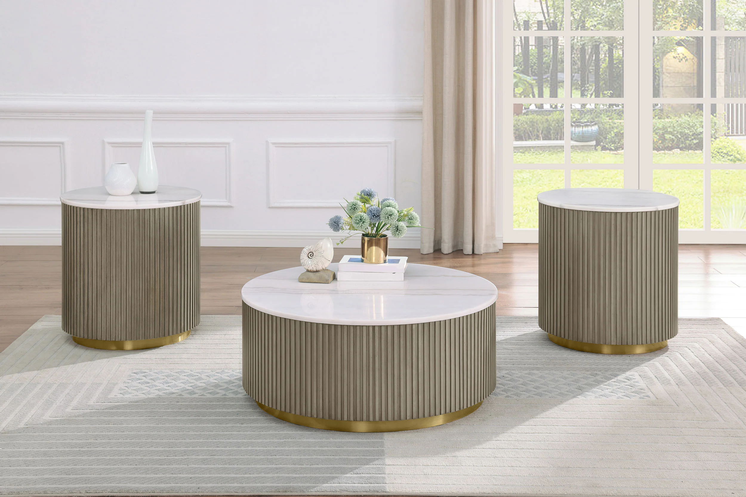 Jason Round White Marble Top Coffee Table, Greige - Image 6