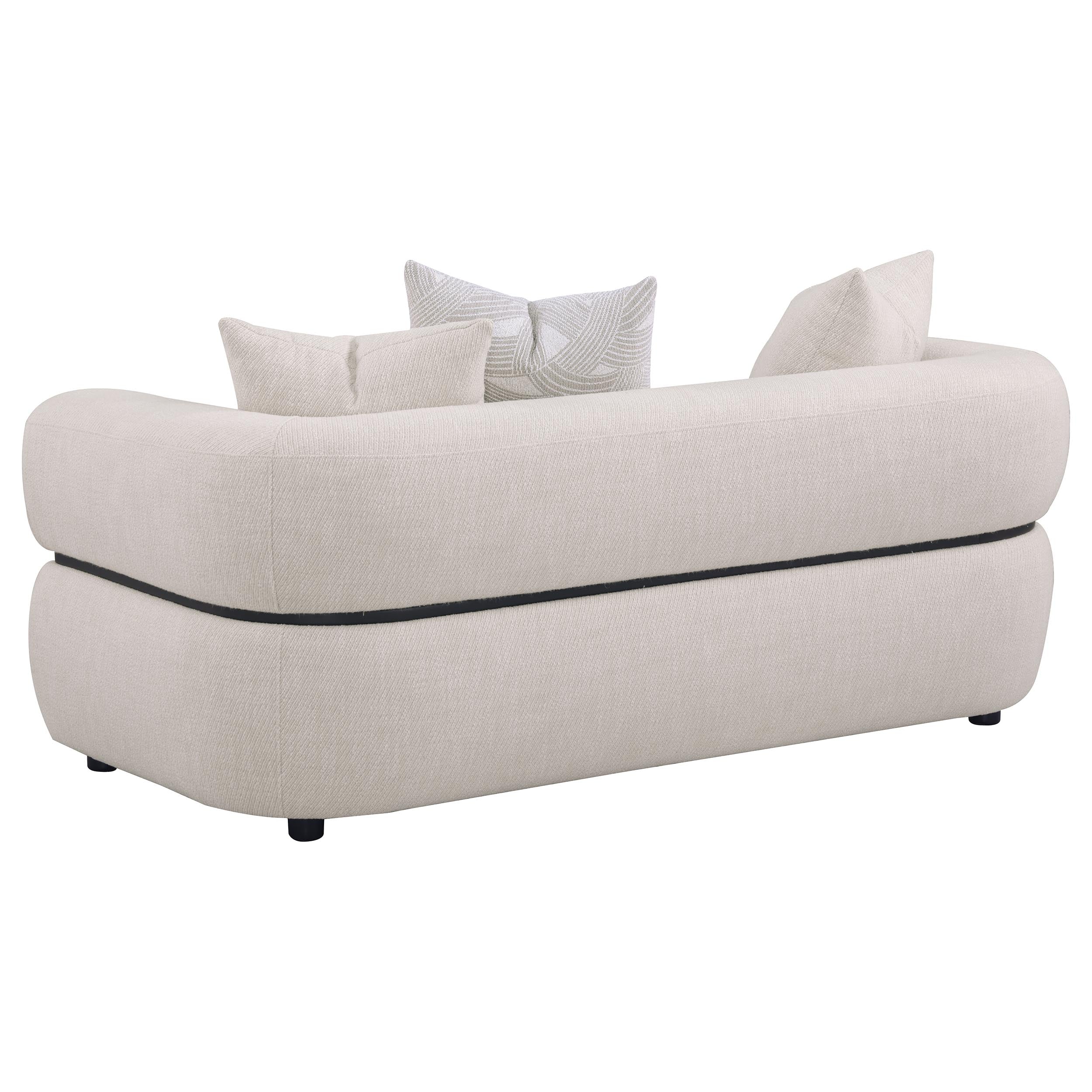 Jeanette 73-Inch Beige Fabric Upholstered Round Arm Loveseat - Image 6