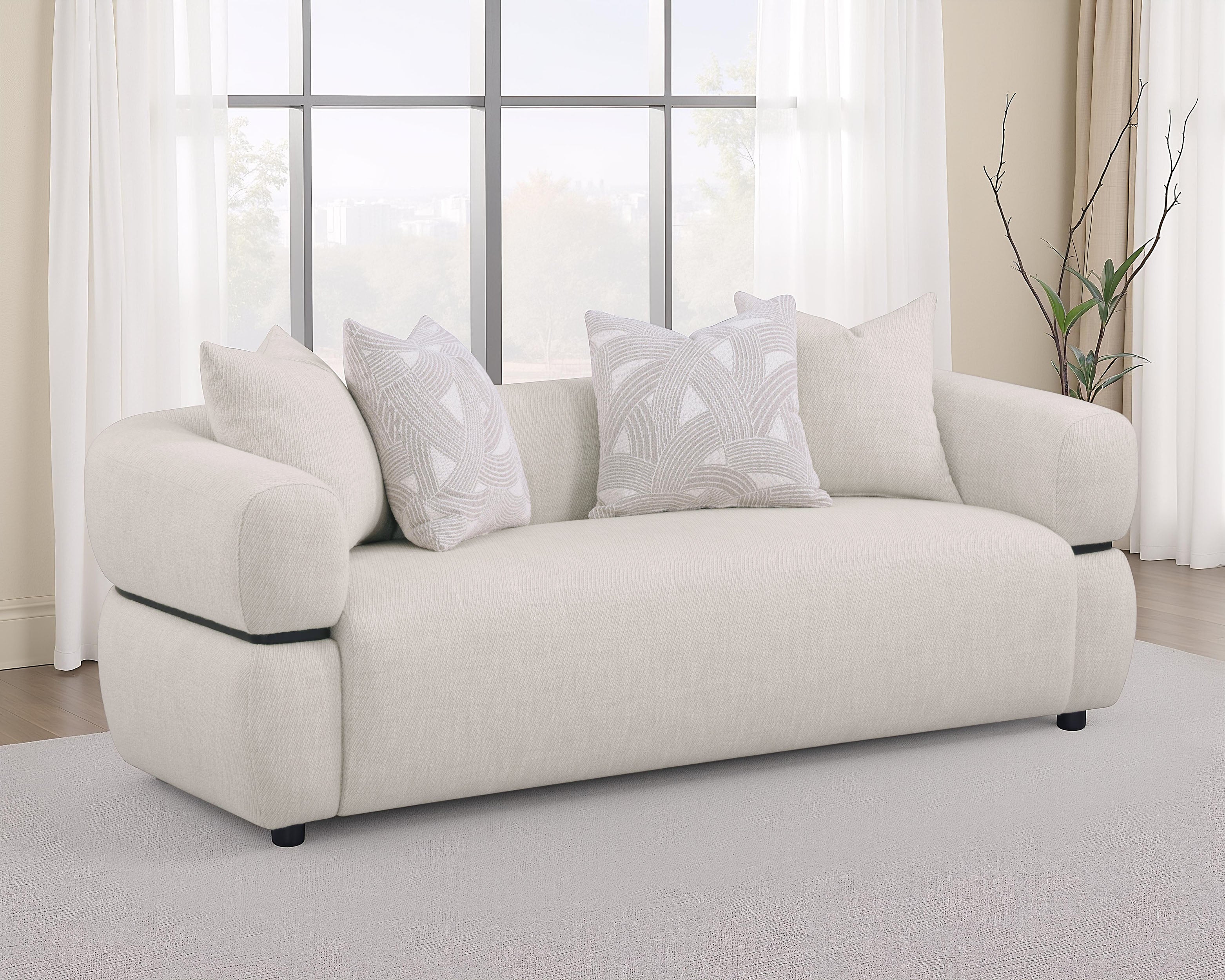 Jeanette 84-inch Round Arm Sofa in Beige Fabric - Image 5
