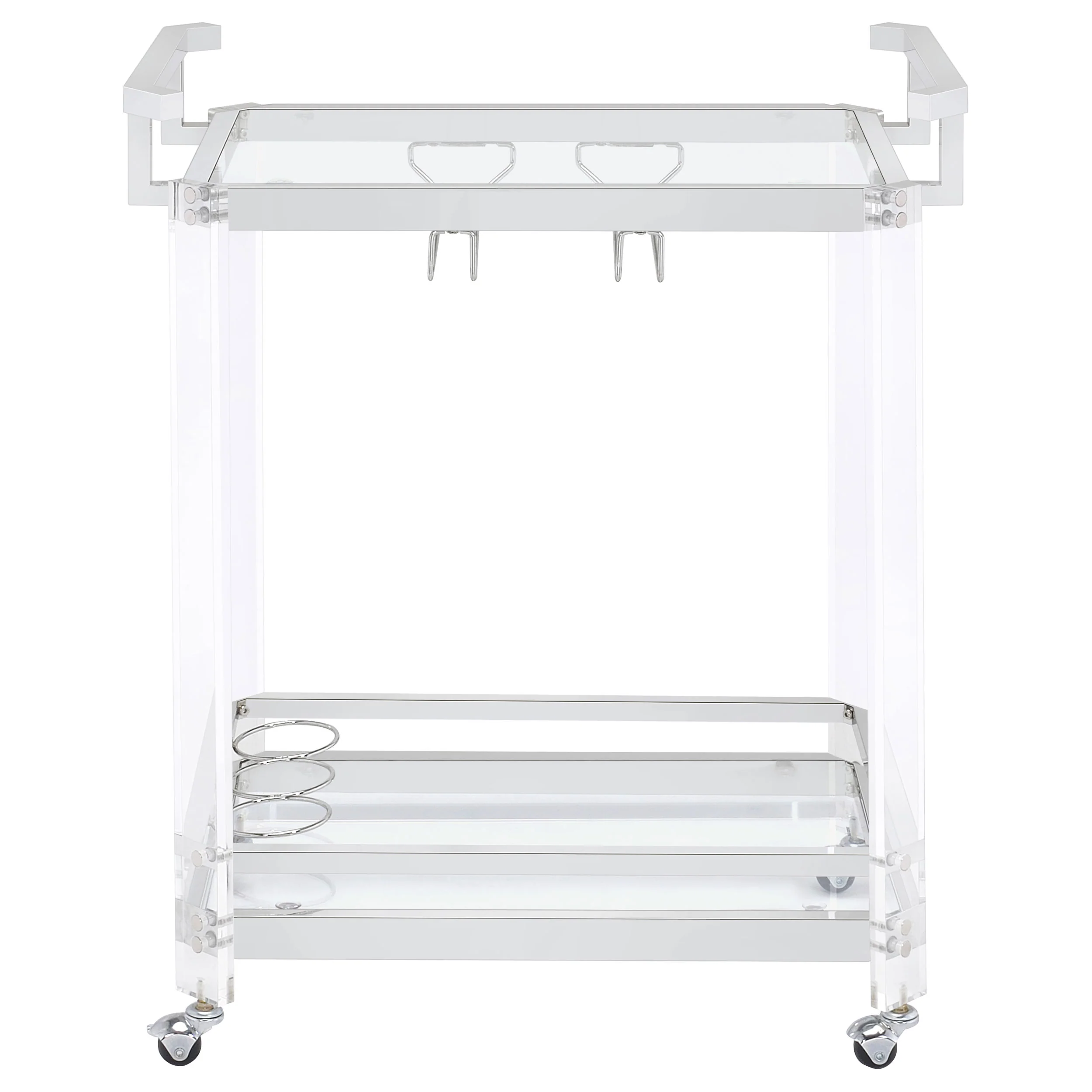 Jefferson 2-Tier Glass Shelf Acrylic Bar Cart Chrome - Image 6