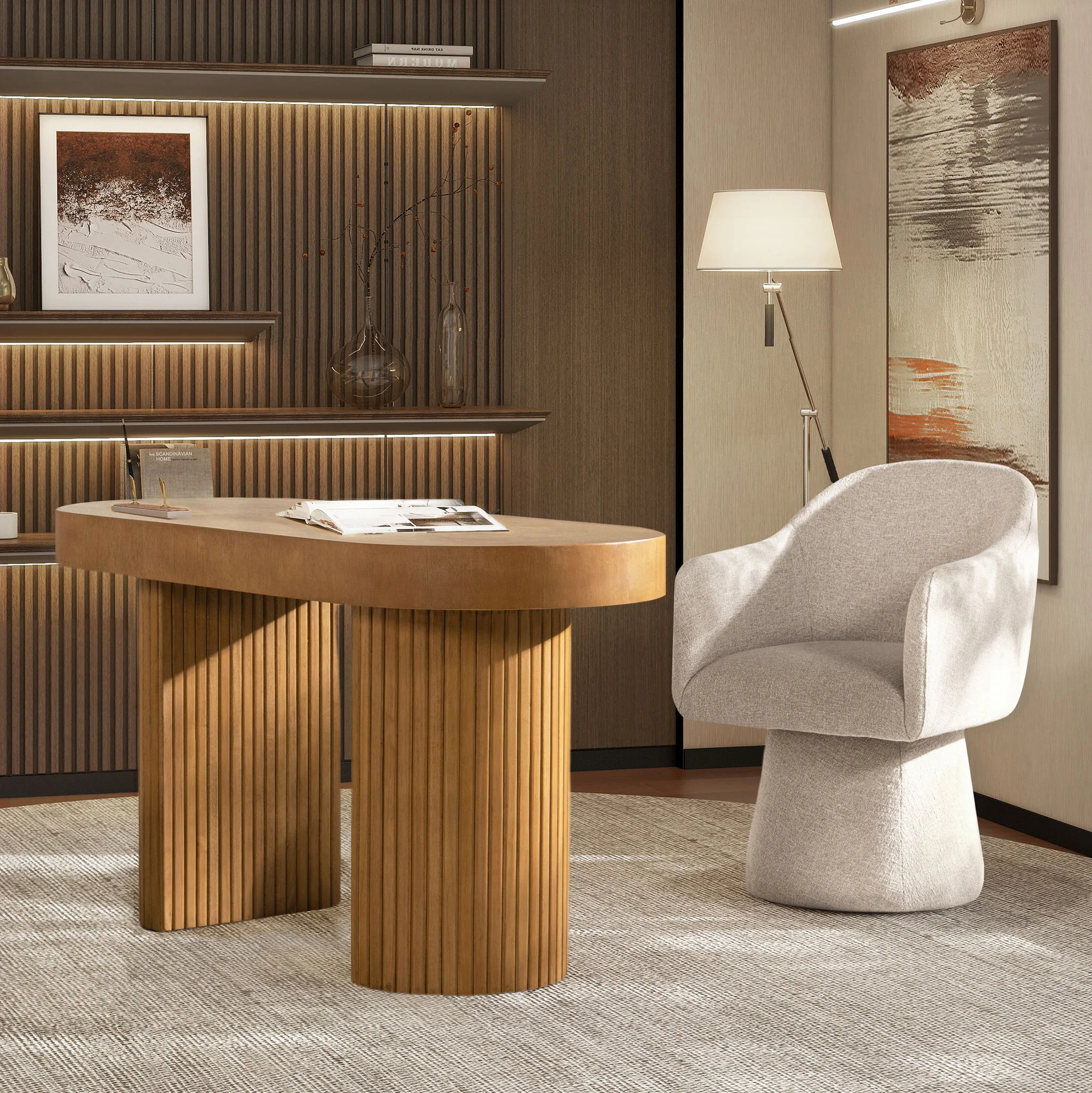 Jesse - Single Drawer Fluted Oval Console Desk - Honey Brown - Image 5