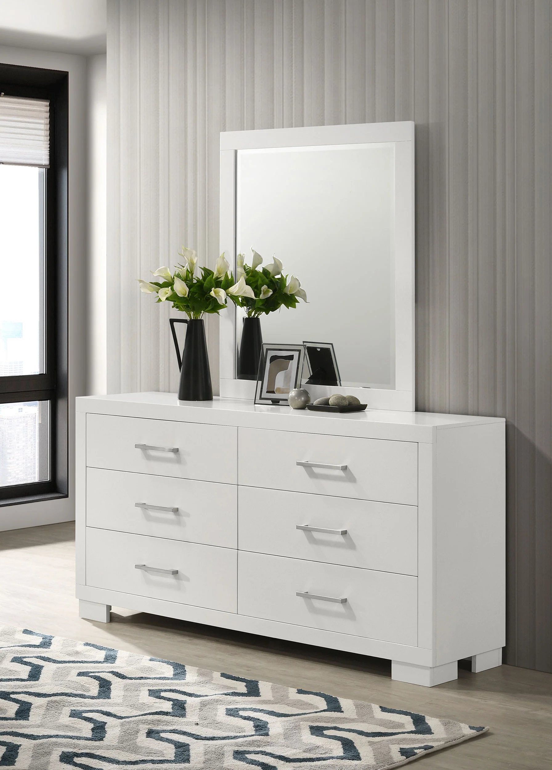 Jessica 6-Drawer Dresser with Mirror - Snow White - Image 5