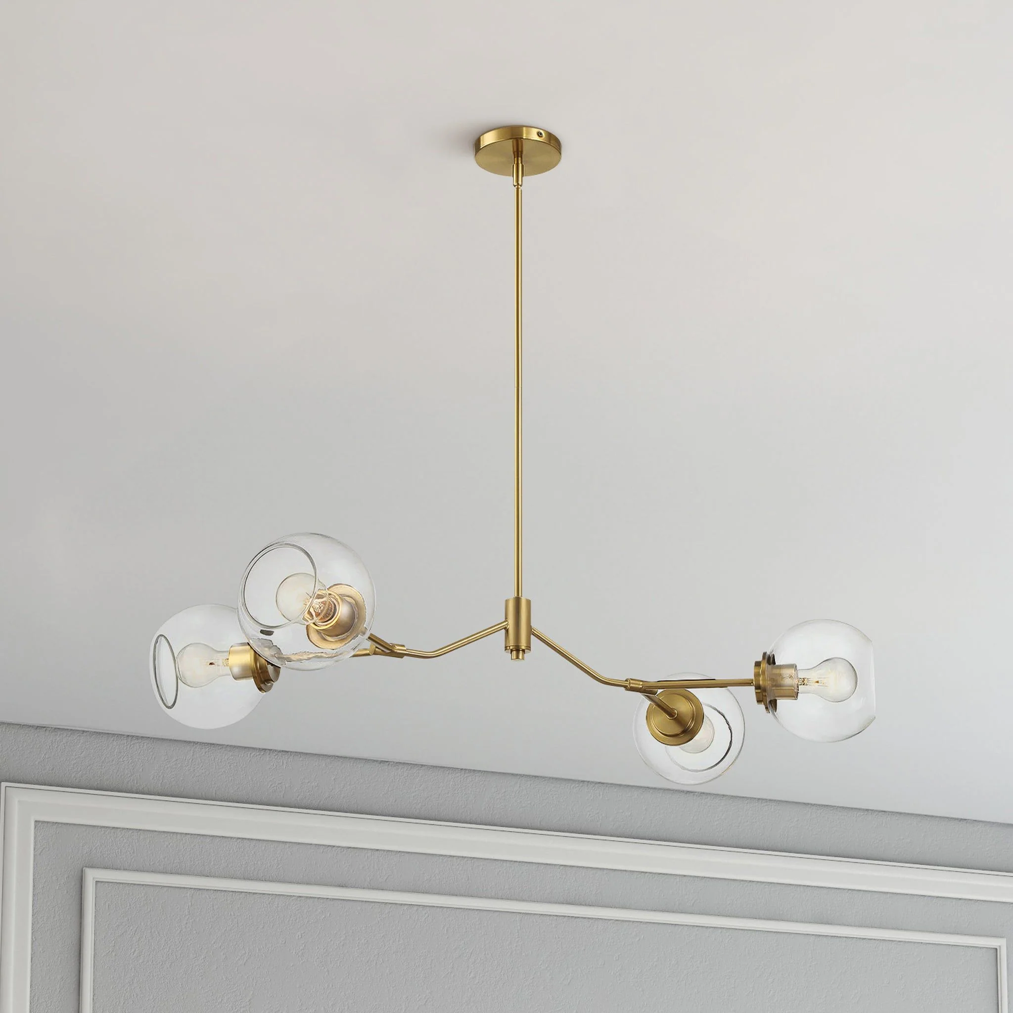 Jewel - 4 Lights Chandelier Ceiling Hanging Light Fixture - Clear / Gold - Image 7
