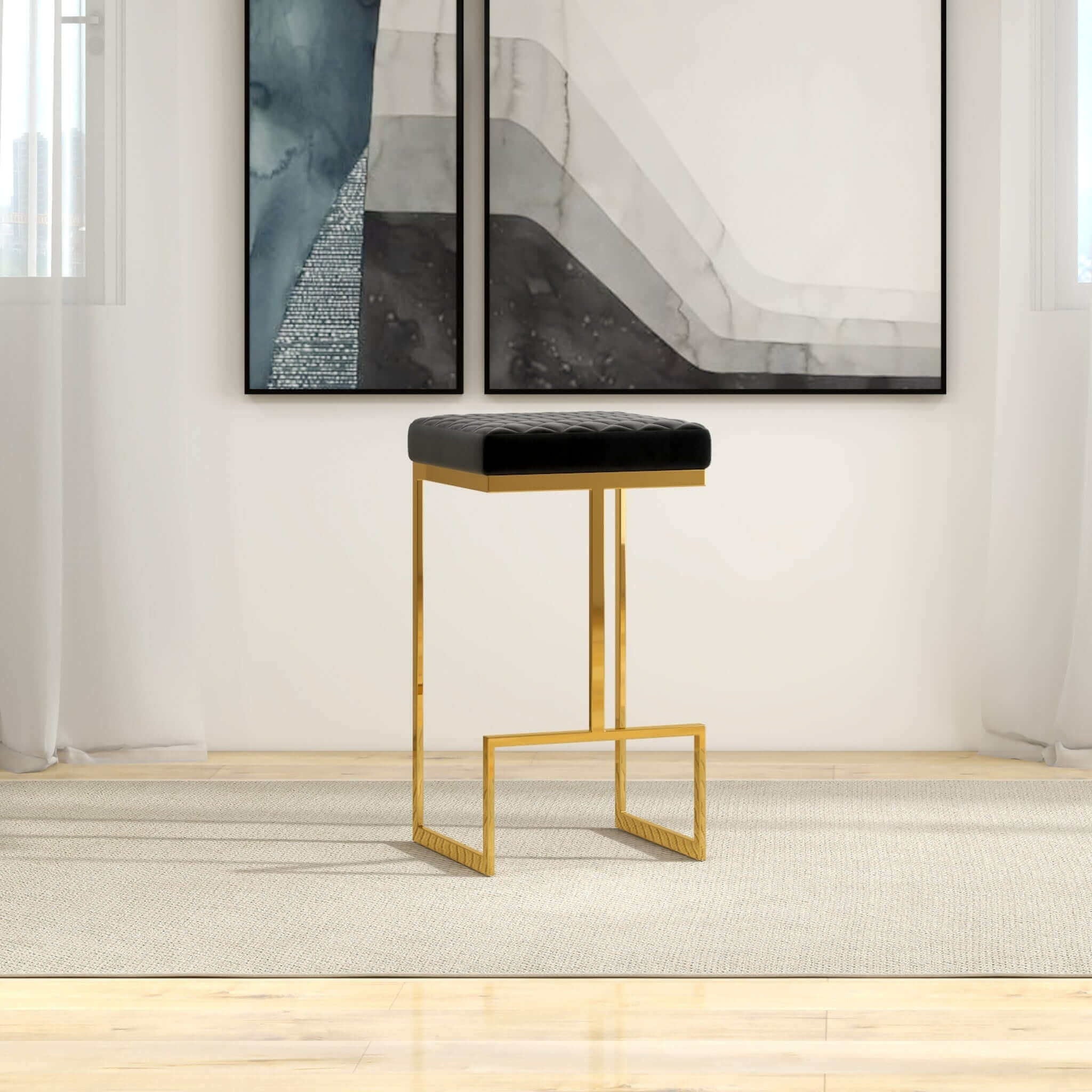Joel - Upholstered Stool - Black / Gold - Image 2