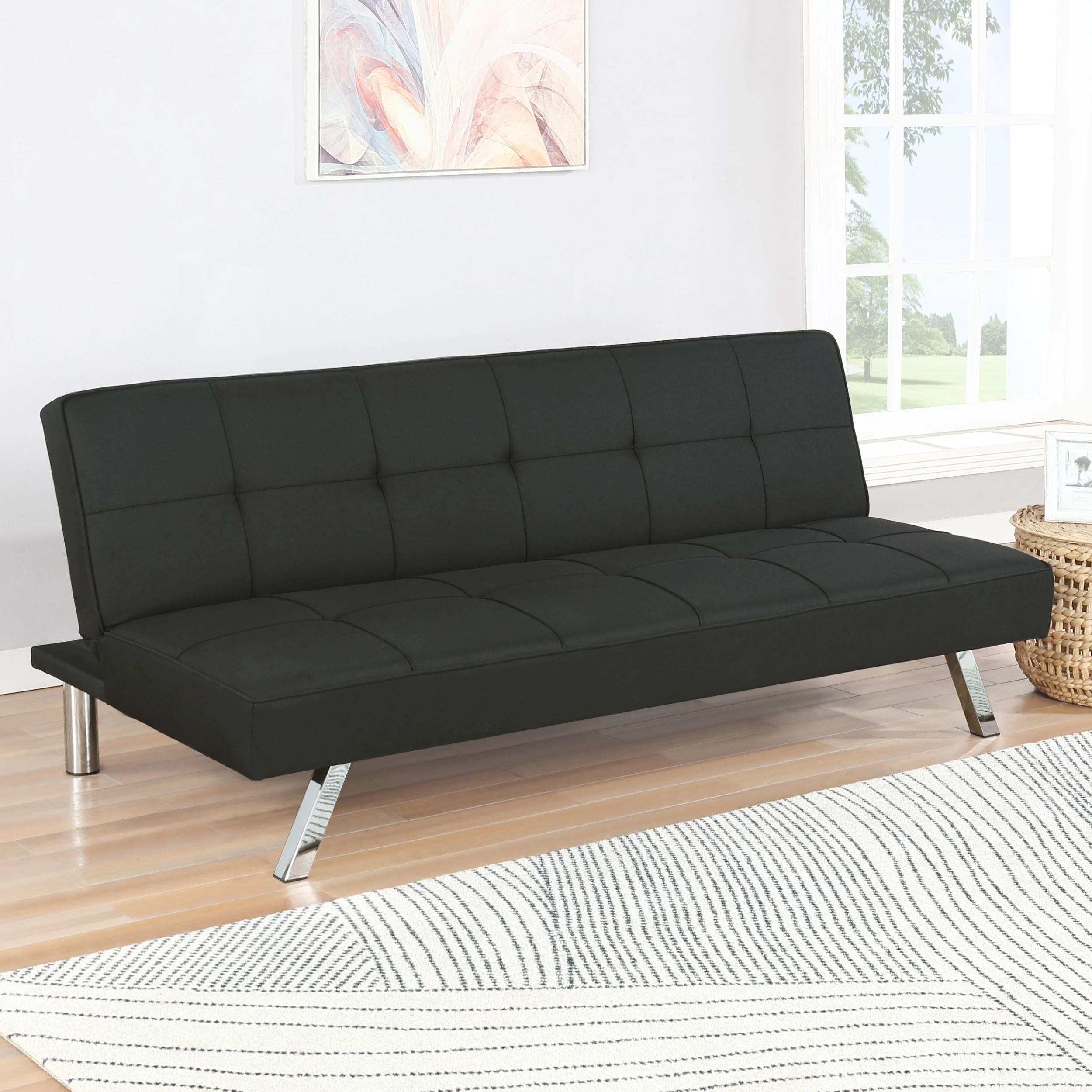 Joel Upholstered Tufted Convertible Sofa Bed, Black - Image 3