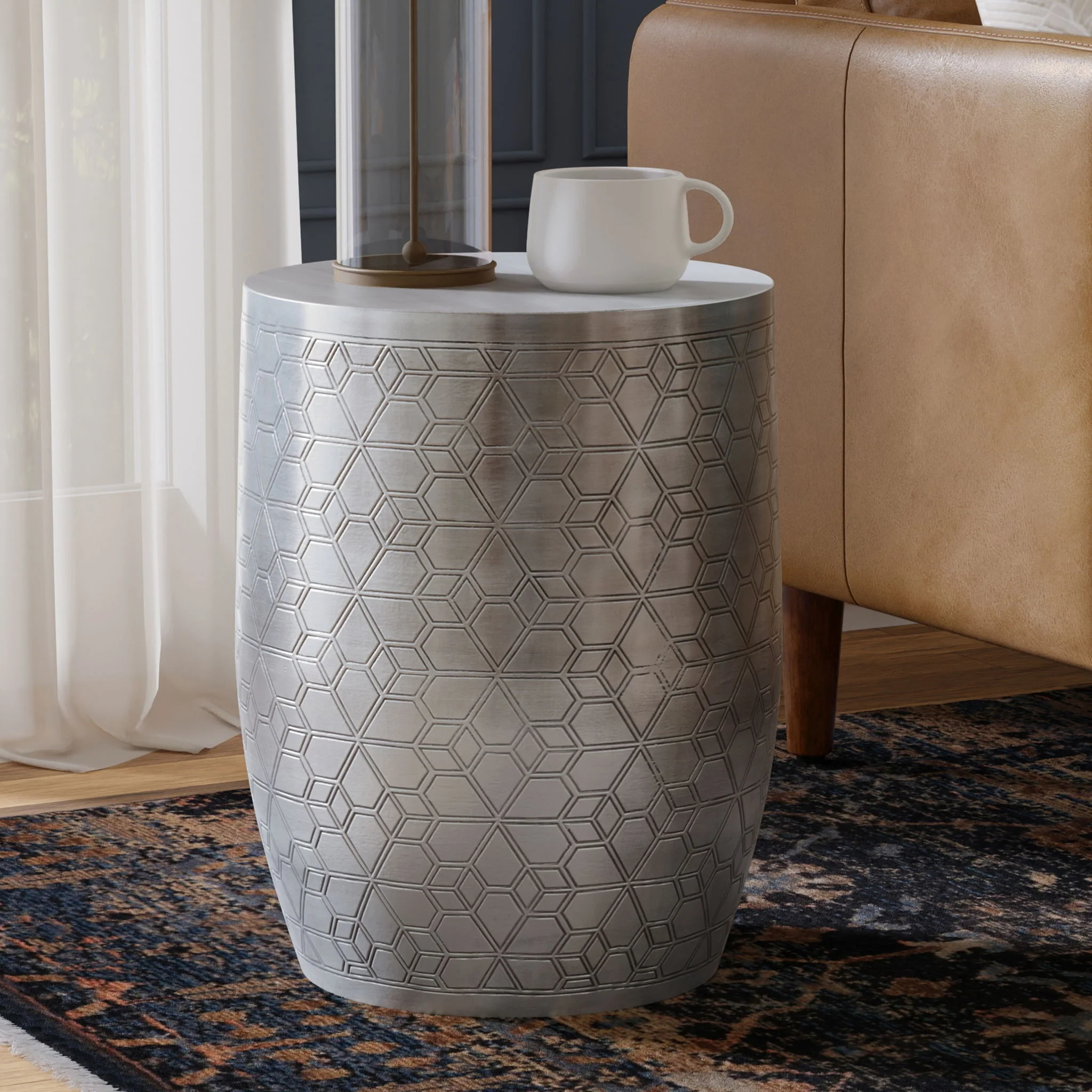 Johnsen - Geometric Pattern Accent Table - Antique Silver - Image 6