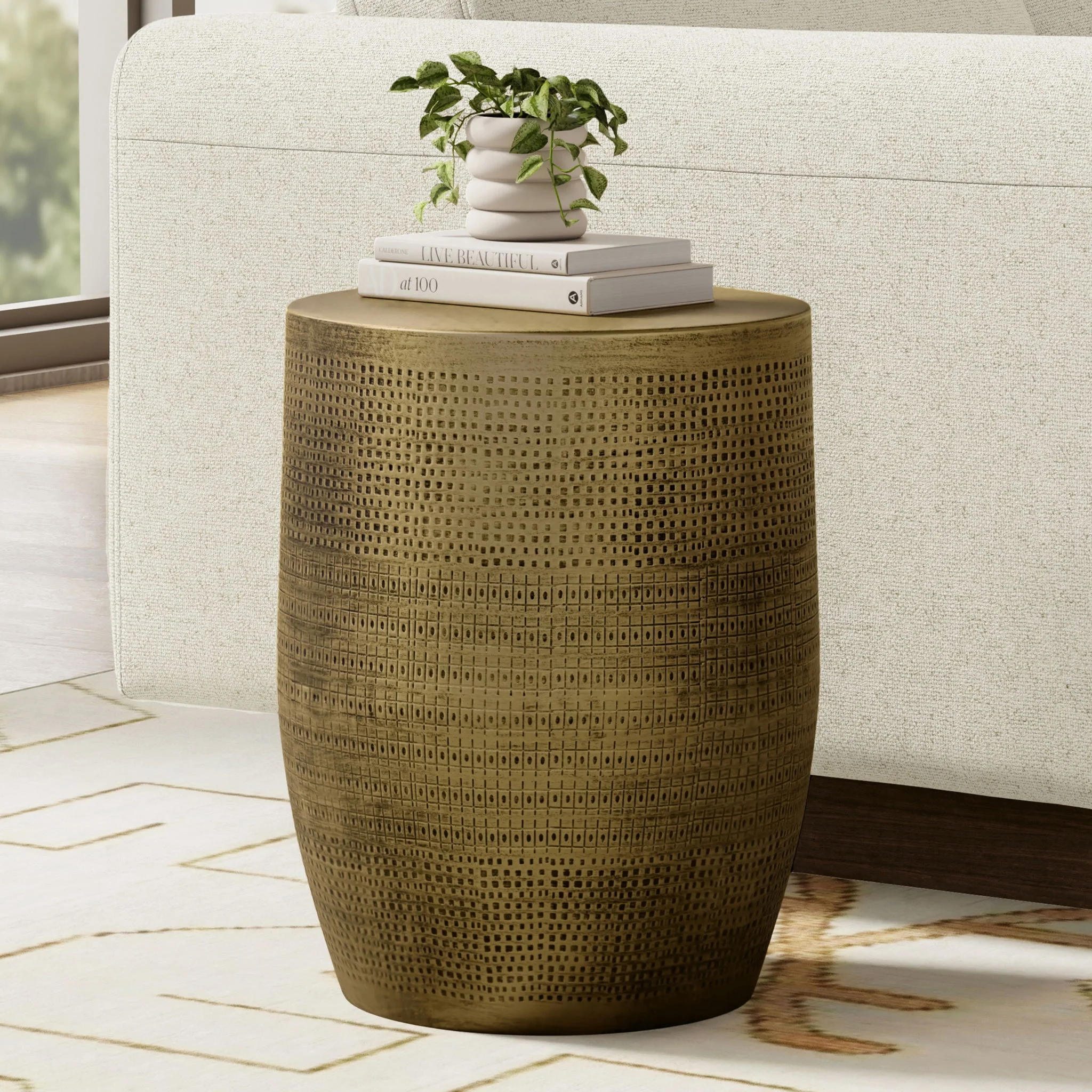 Johnsen - Morse Pattern Accent Table - Antique Brass - Image 4