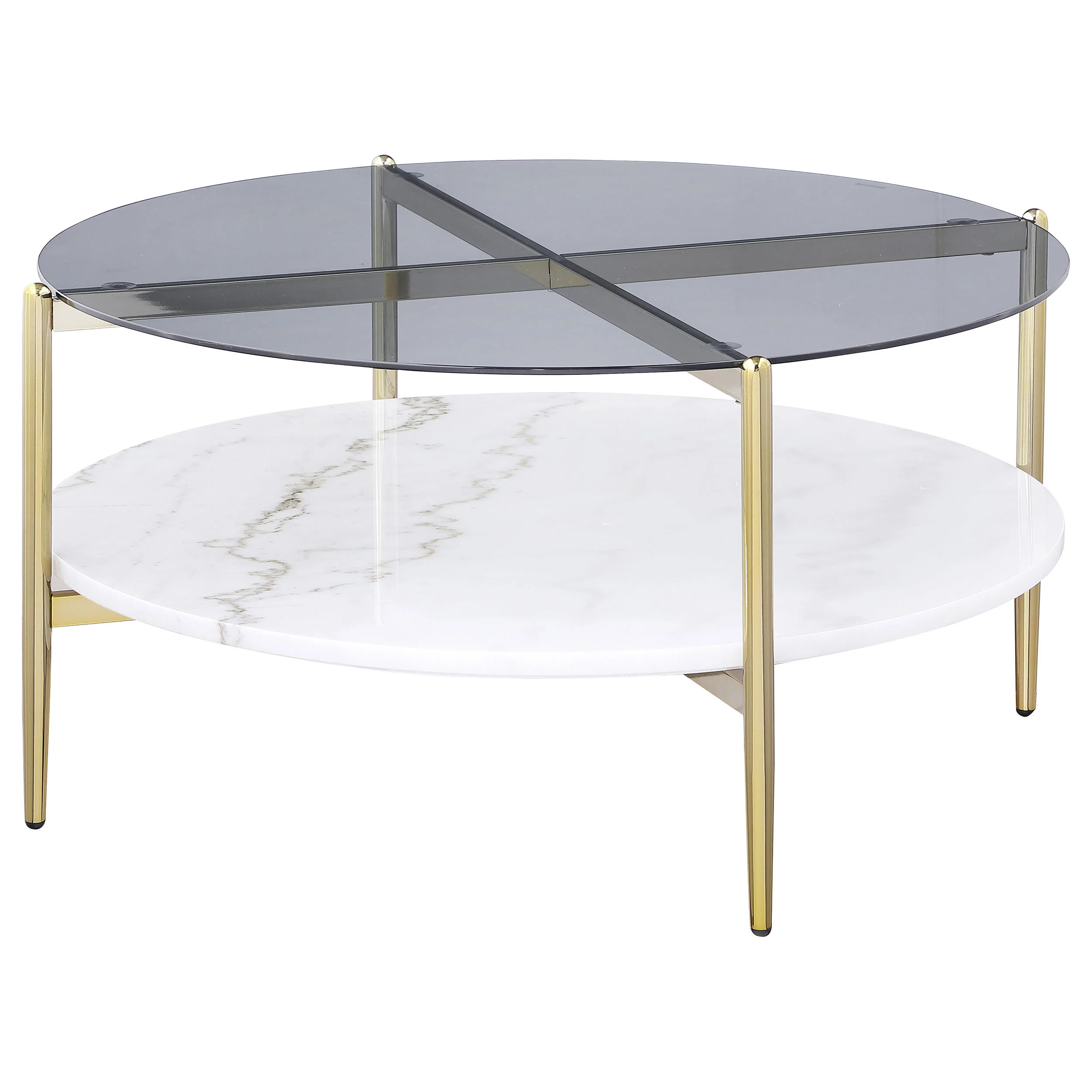 Jonelle Round Glass Top Coffee Table with White Marble Shelf - Image 2