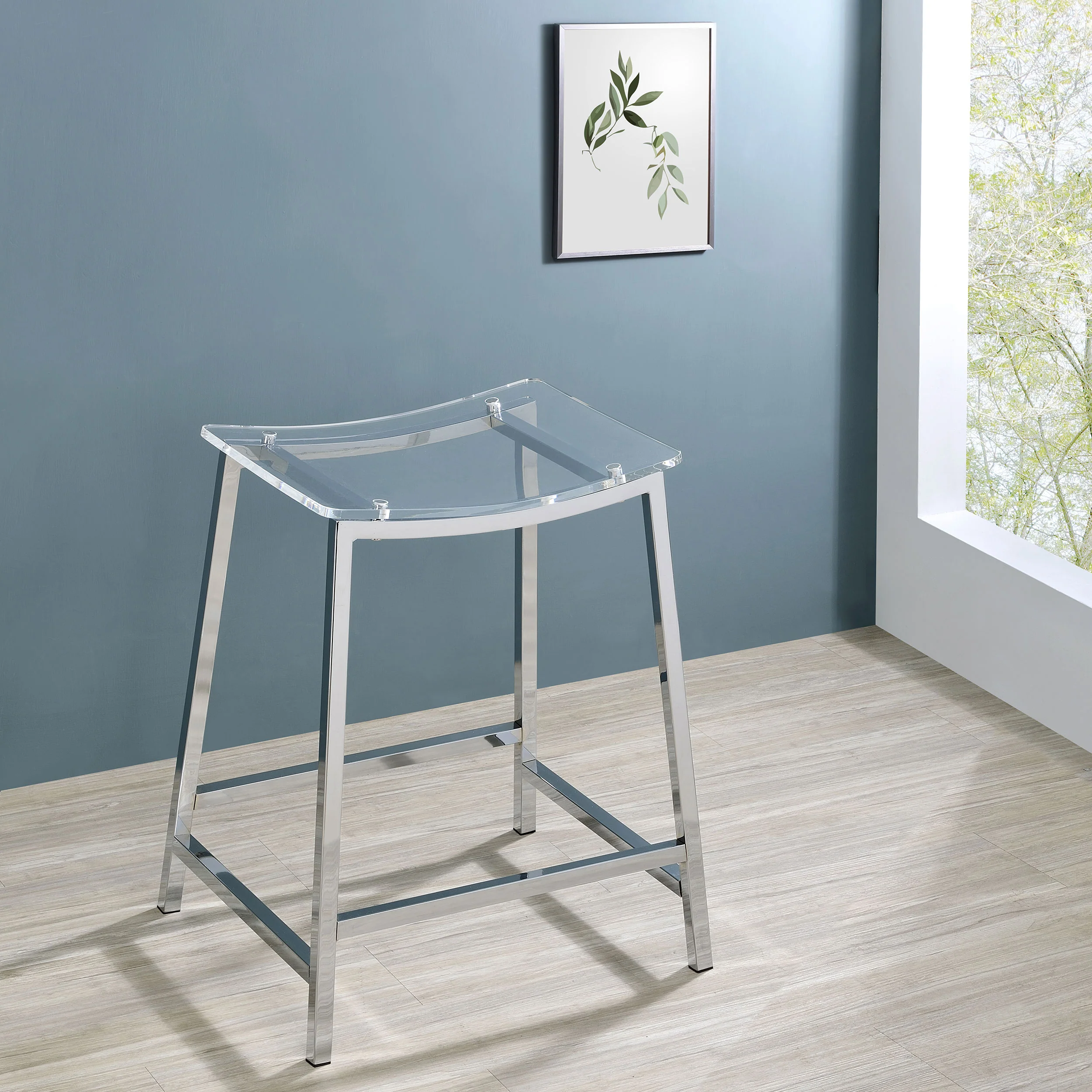 Jovani Acrylic Backless Counter Stool Chrome, Set of 2 - Image 3